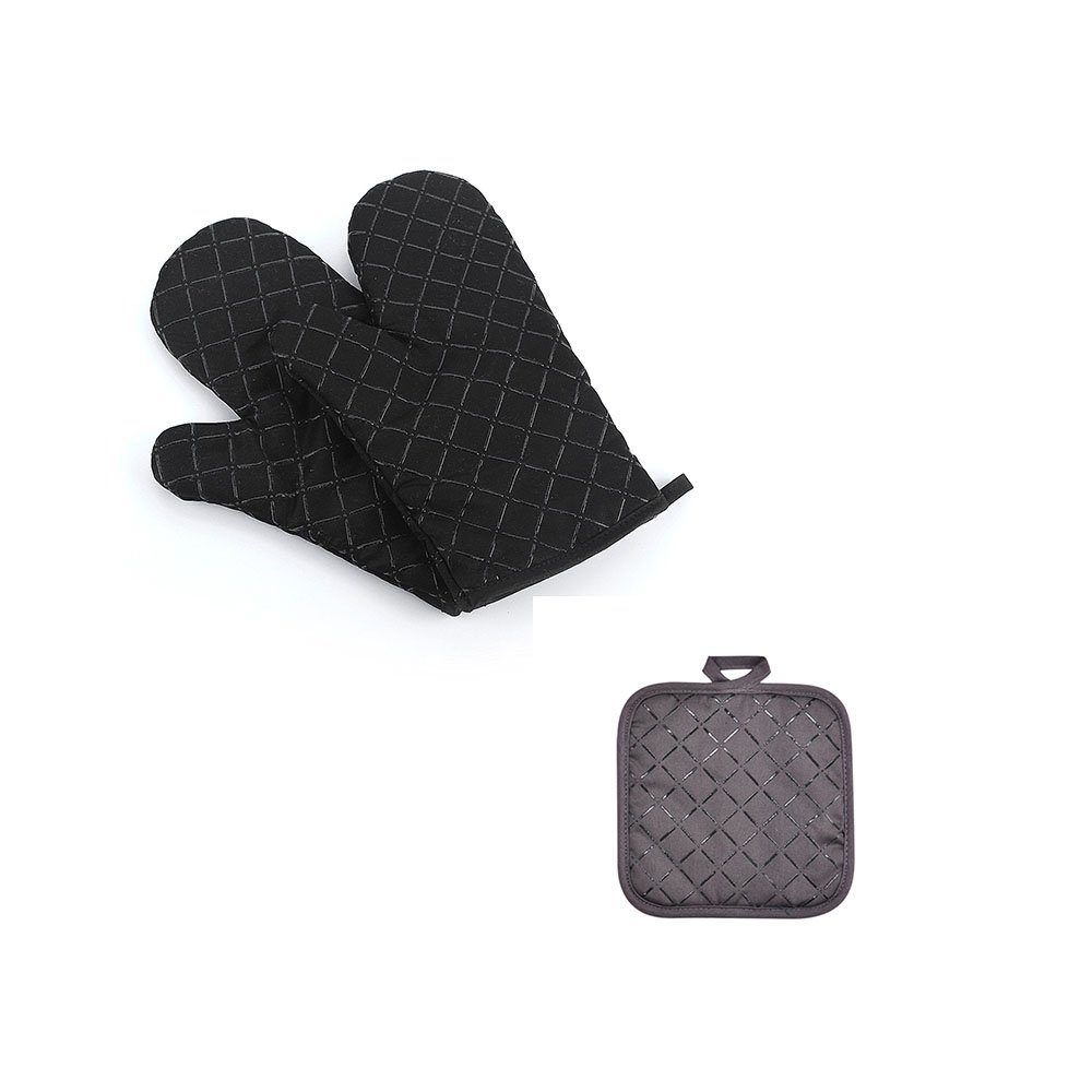 COUNJOYING Topfhandschuhe Küchenhandschuhe Silikon Ofenhandschuhe 1 Paar mit Grau Topflappen, (3-tlg)