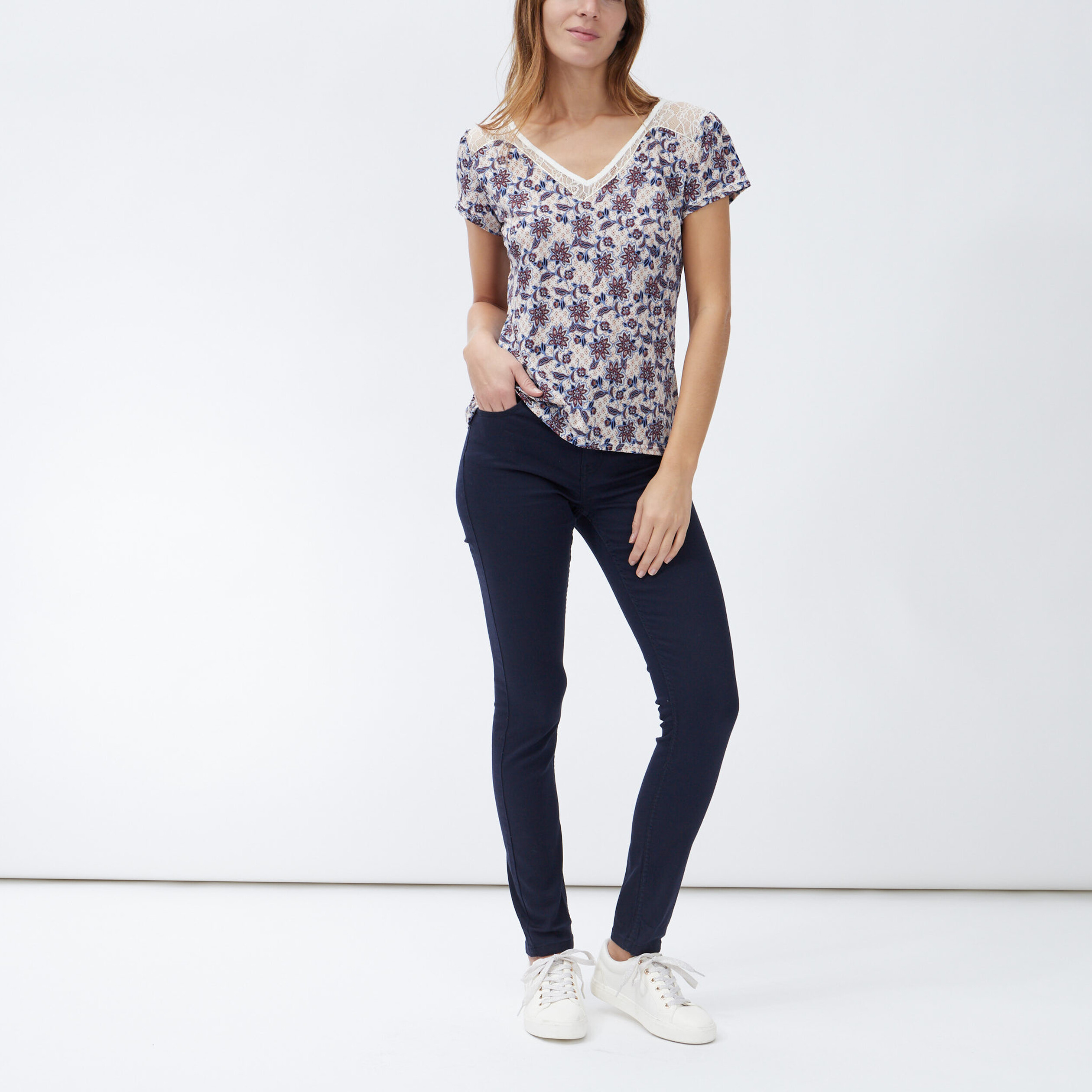 Pantalon slim taille basse bleu marine femme | La Halle