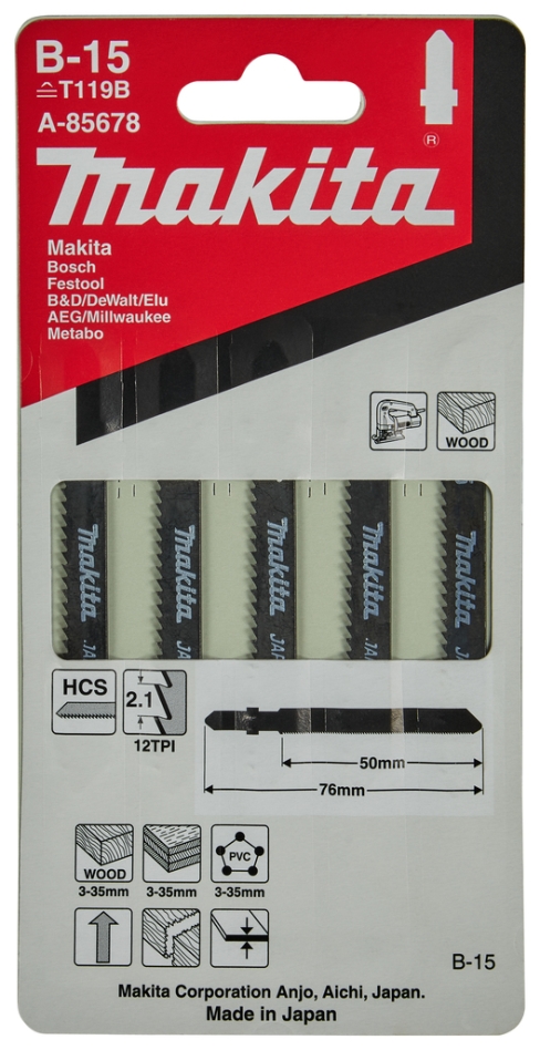 Makita Tilbehør A-85678 Stiksavklinge B15 5 dele