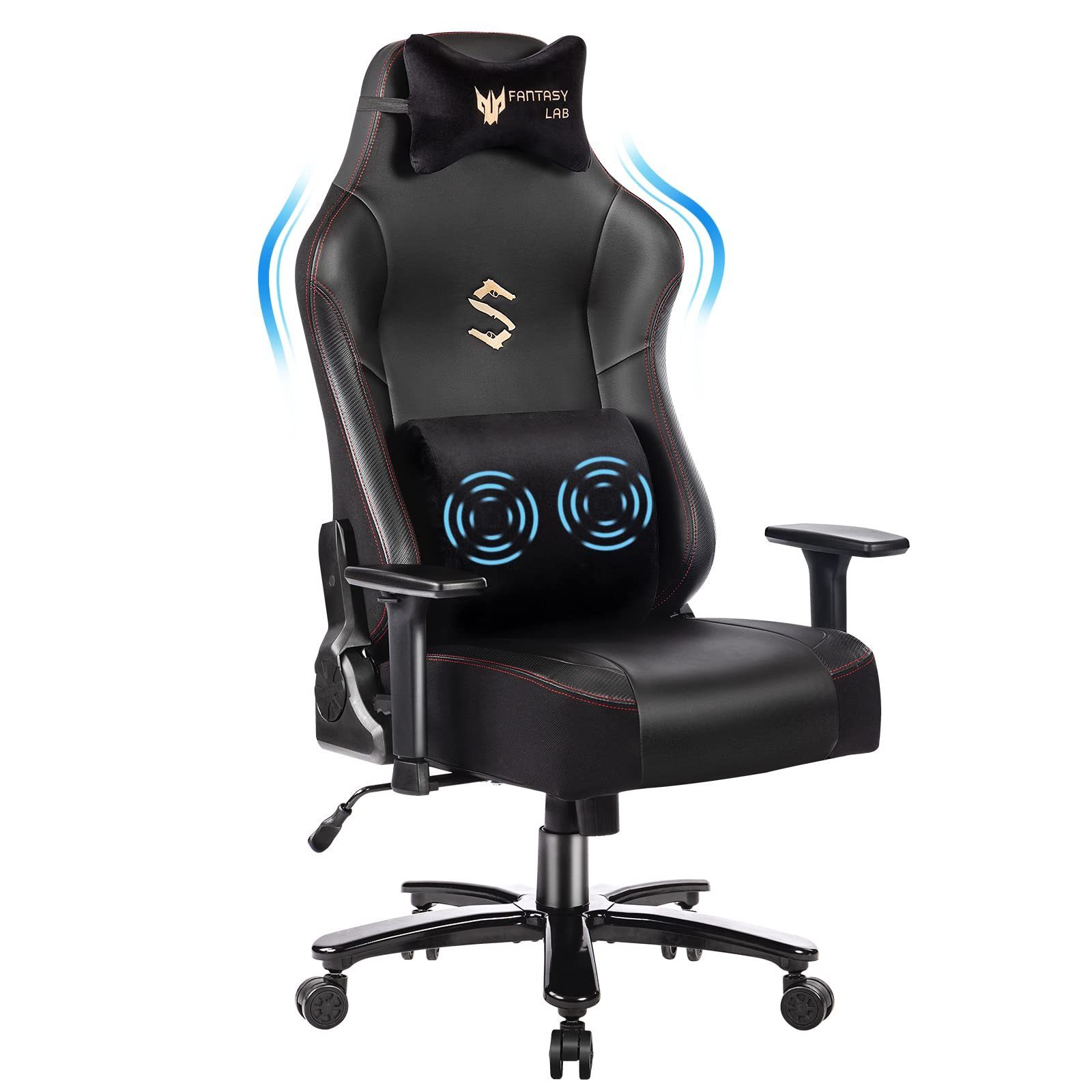 suptek Gaming-Stuhl Ergonomischer XL Gaming Stuhl mit Massagefunktion (180KG Belastbar, Verstellbare 3D-Armlehnen, Große Sitzfläche), Ergonomischer Gaming Sessel, 180 kg Belastbarkeit
