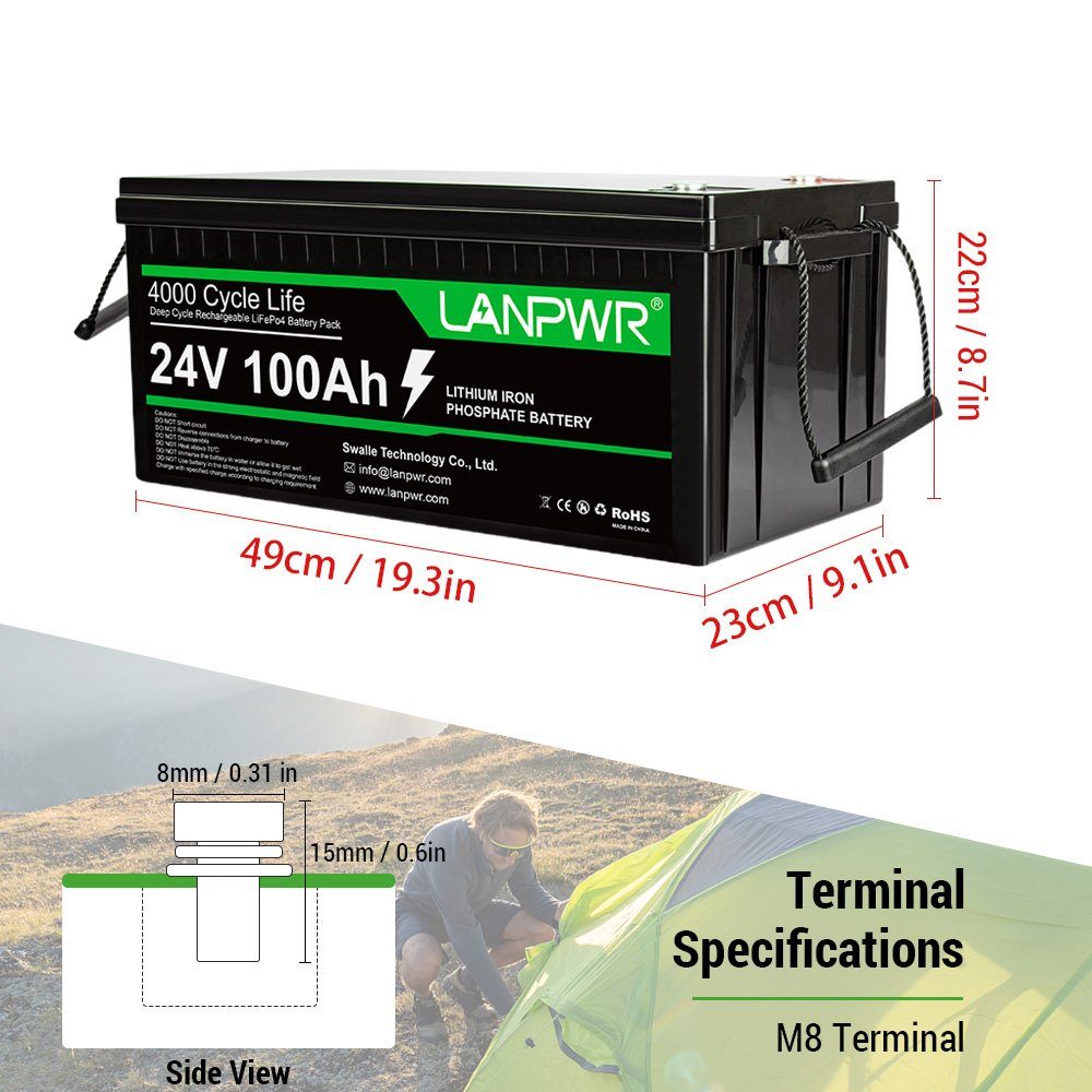 Tidyard Stromerzeuger 24V 100AH LiFePO4-Akku,Akkus und PowerBanks,Nennspannung: 25,6 V, (Energiespeicherbatterie Notstromversorgungen, LiFePO4 Batterie Powerstation für Stromausfall,Reise,Camping,Angeln), 4000 Zyklen,ist leicht,umweltfreundlich,erwei