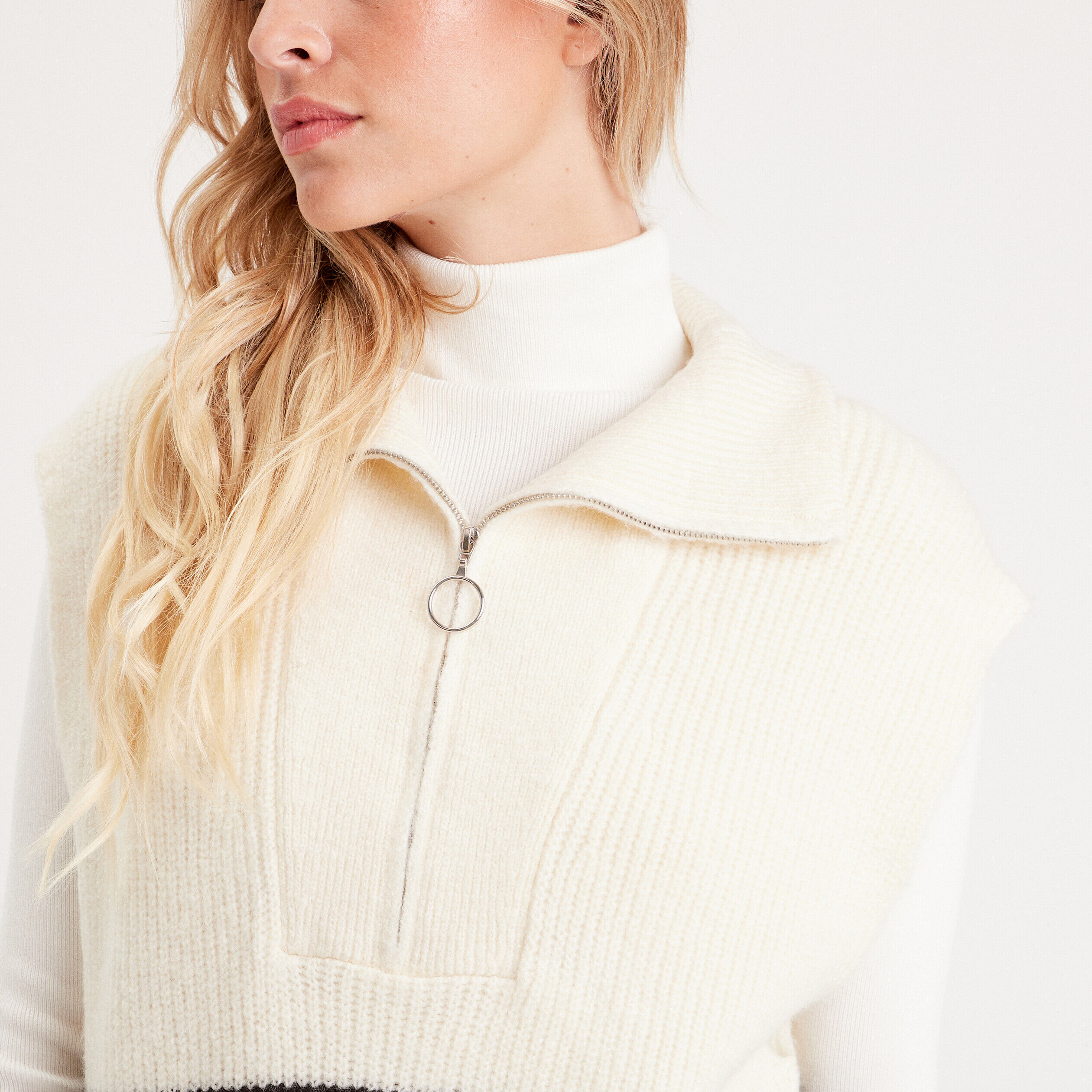 Pull col camionneur zippé ecru femme | Cache Cache