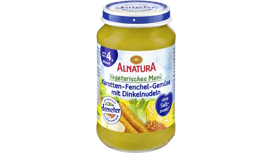 Alnatura Bio Karotten-Fenchelgemüse-Dinkelnudeln Babygläschen 190 g