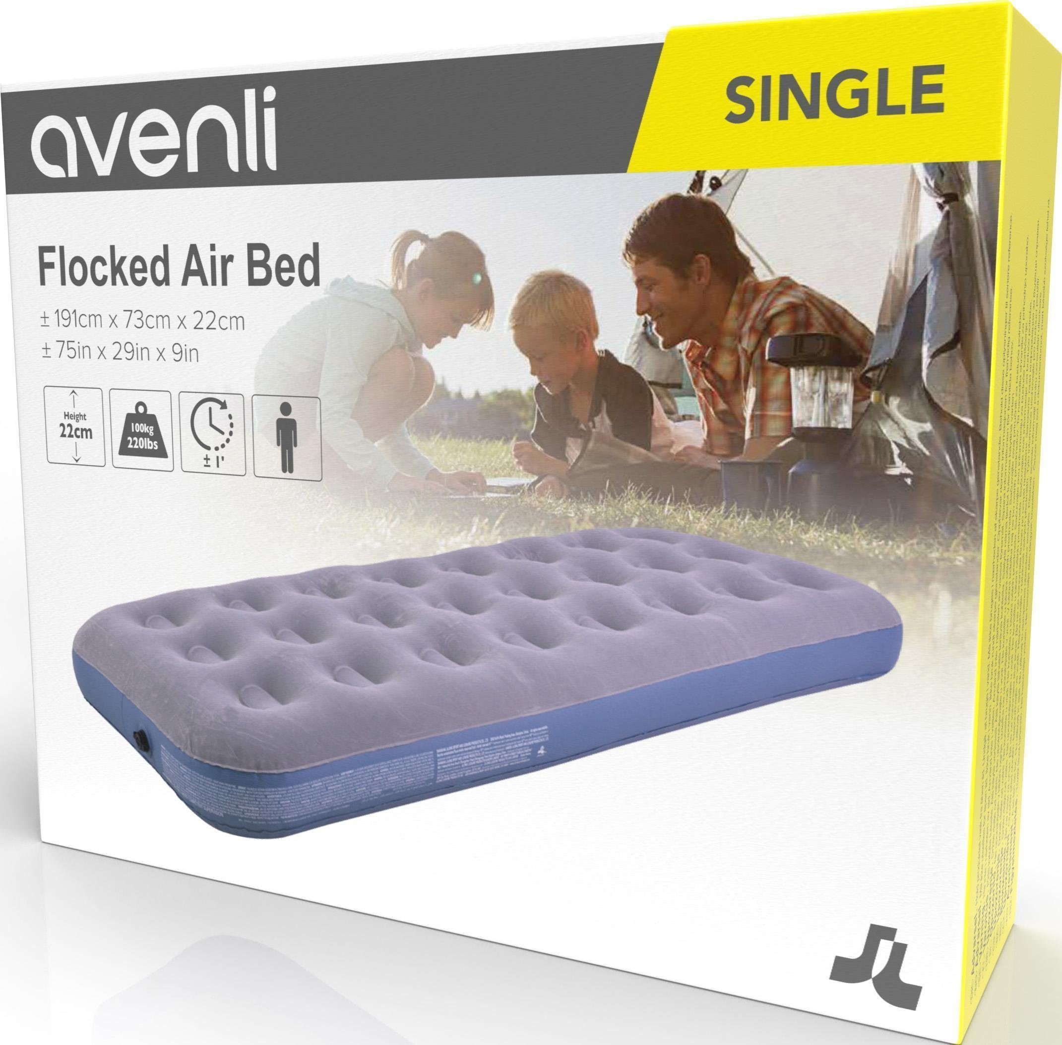 Avenli Luftbett Campingbett grau 191x73x22 cm, (Luftmatratze für 1 Person), Gästebett mit beflockter Oberfläche