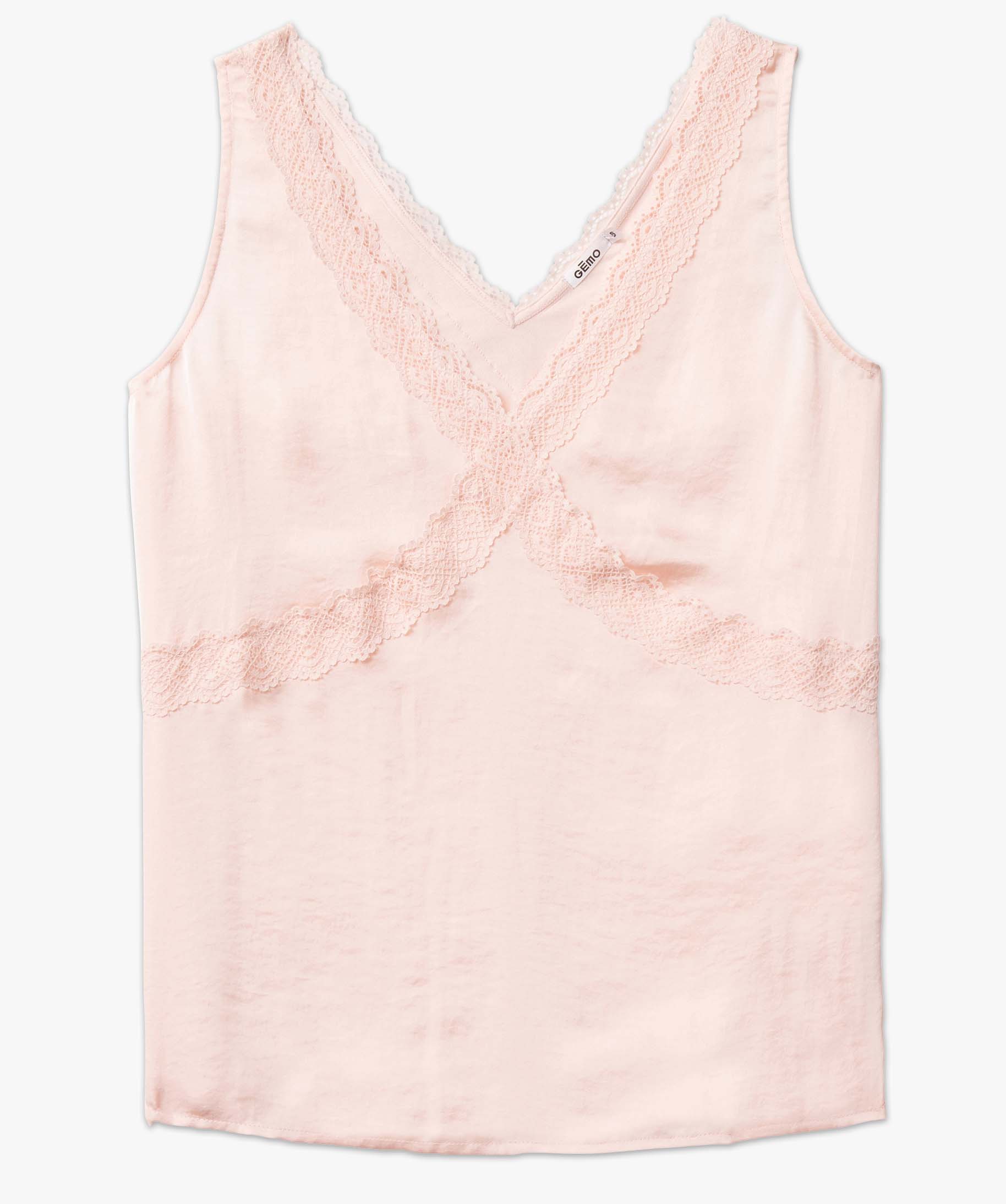 Débardeur lingerie en matière satinée et dentelle femme rose | GEMO