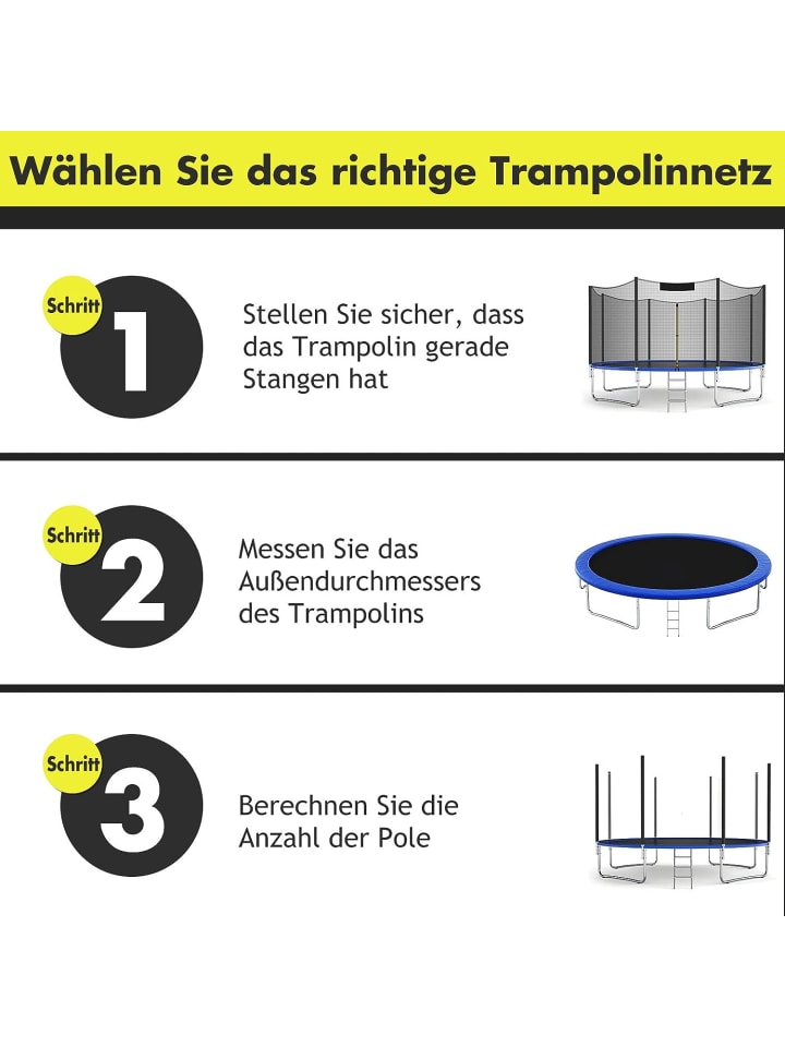 COSTWAY Trampolin Sicherheitsnetz 305cm für 6 Stangen in Schwarz günstig kaufen 185 cm