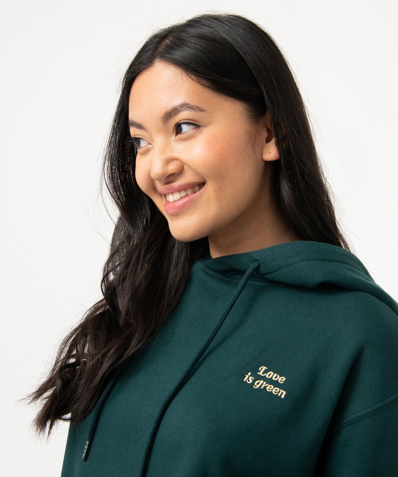 Sweat court à capuche avec message brodé femme vert | GEMO