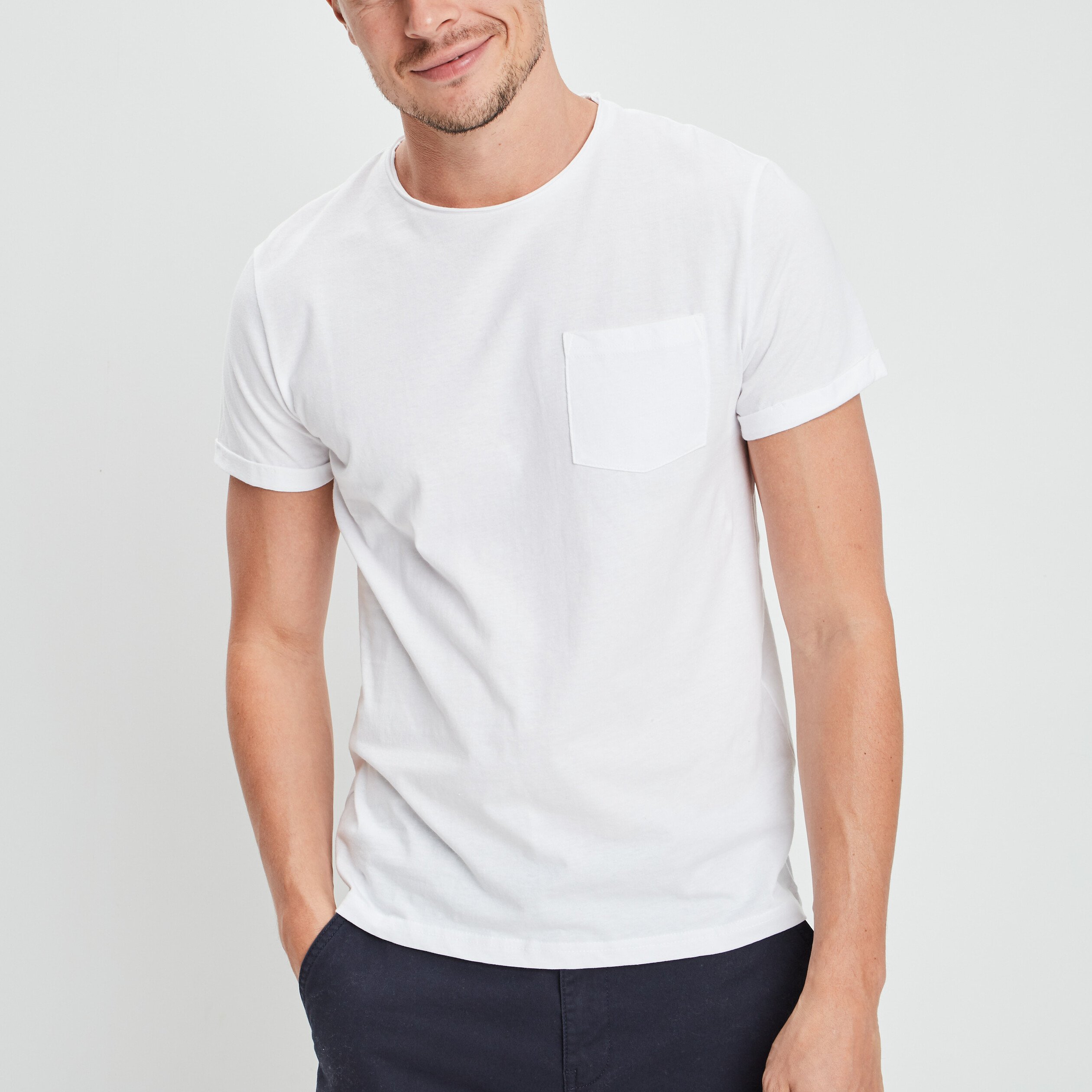 T-shirt col rond avec poche plaquée blanc homme | La Halle