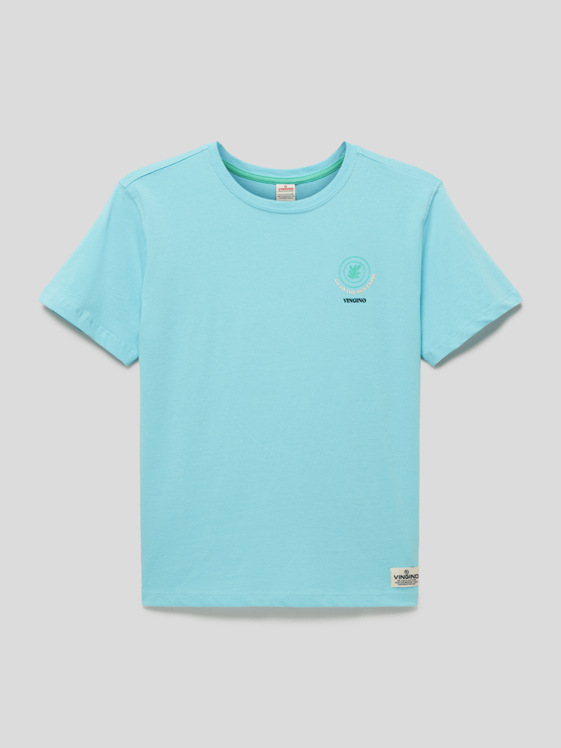 T-Shirt mit Logo-Patch Modell 'HOY' in aqua blau