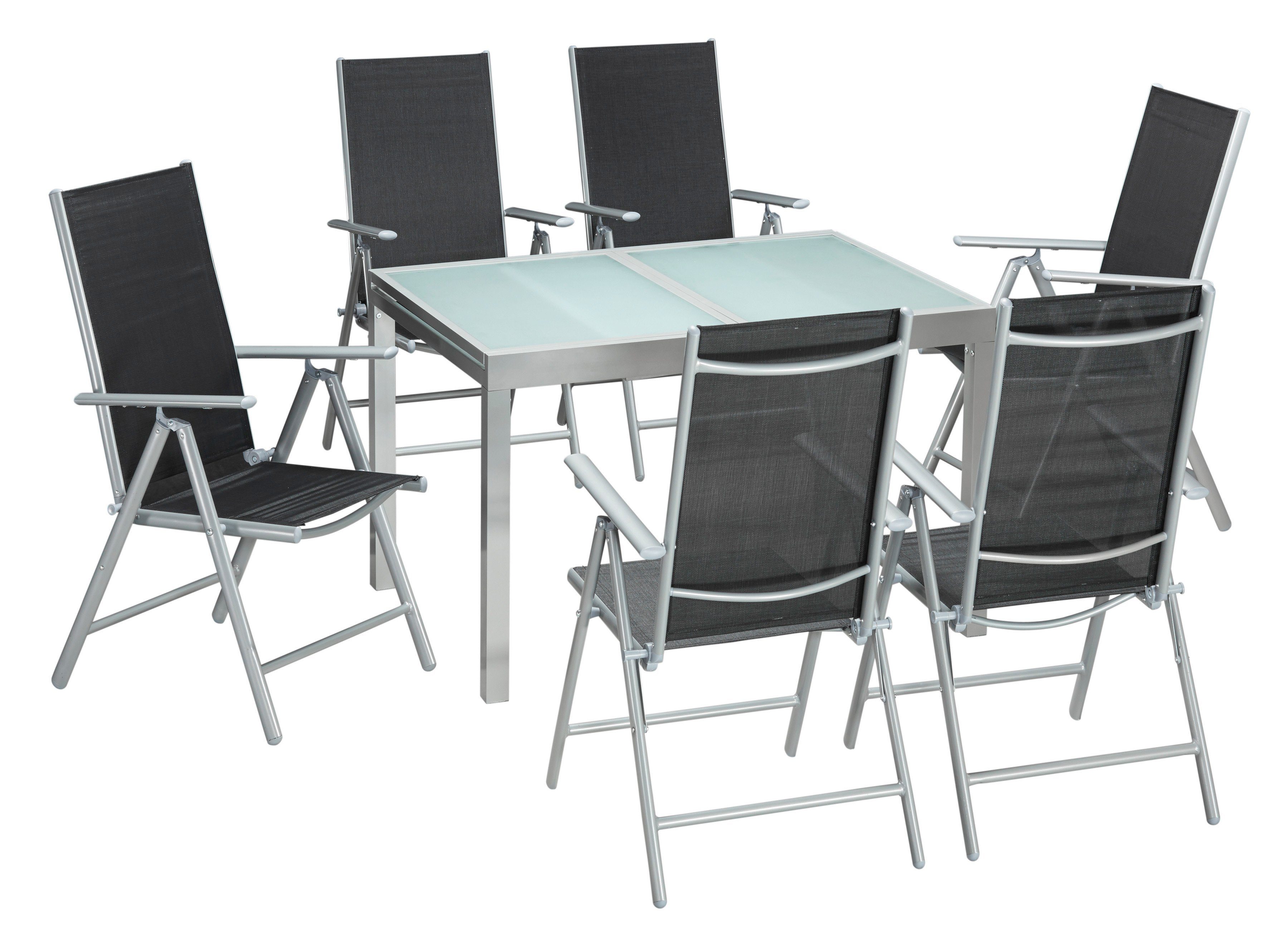 MERXX Garten-Essgruppe Lima, (Set, 7-tlg), inkl. 6 Sesseln und ausziehbarem Tisch (120 - 180 cm)