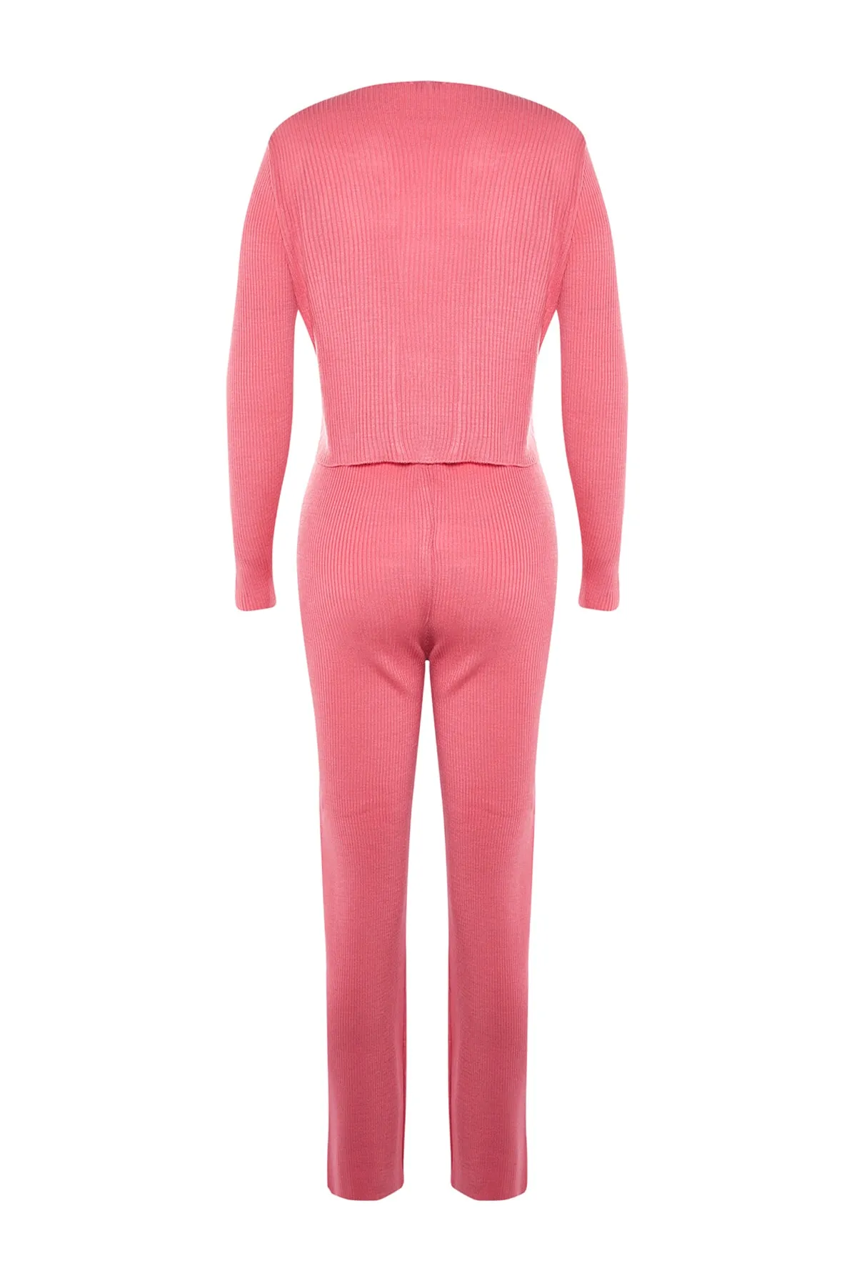 Trendyol Collection  Rosa Strickoberteil und -unterteil mit kurzem Schnitt und Krawattendetail TWOAW23AU00264