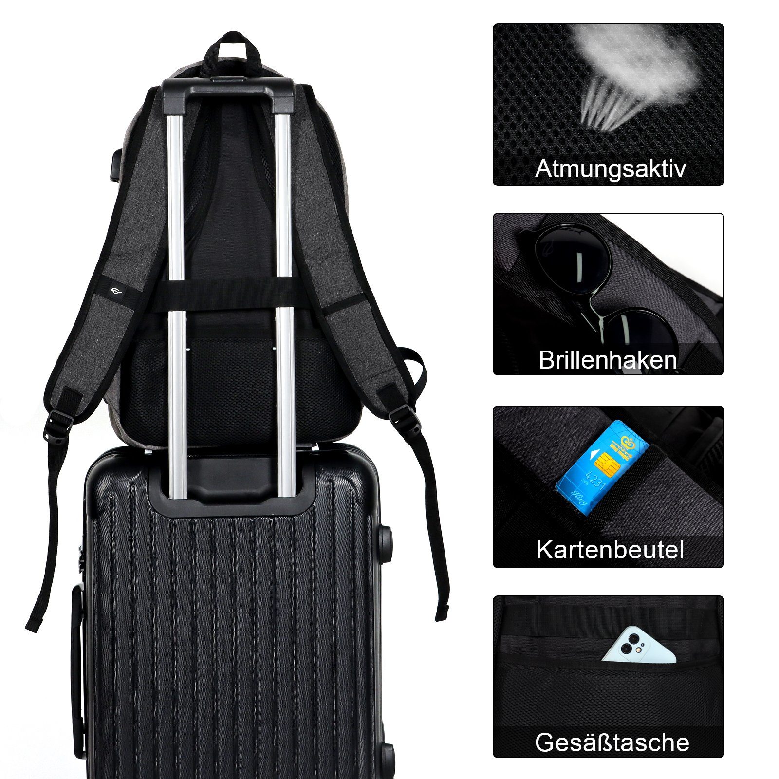 TAN.TOMI Freizeitrucksack Laptop Rucksack Herren Damen Große Kapazität Casual Rucksack, für 15,6