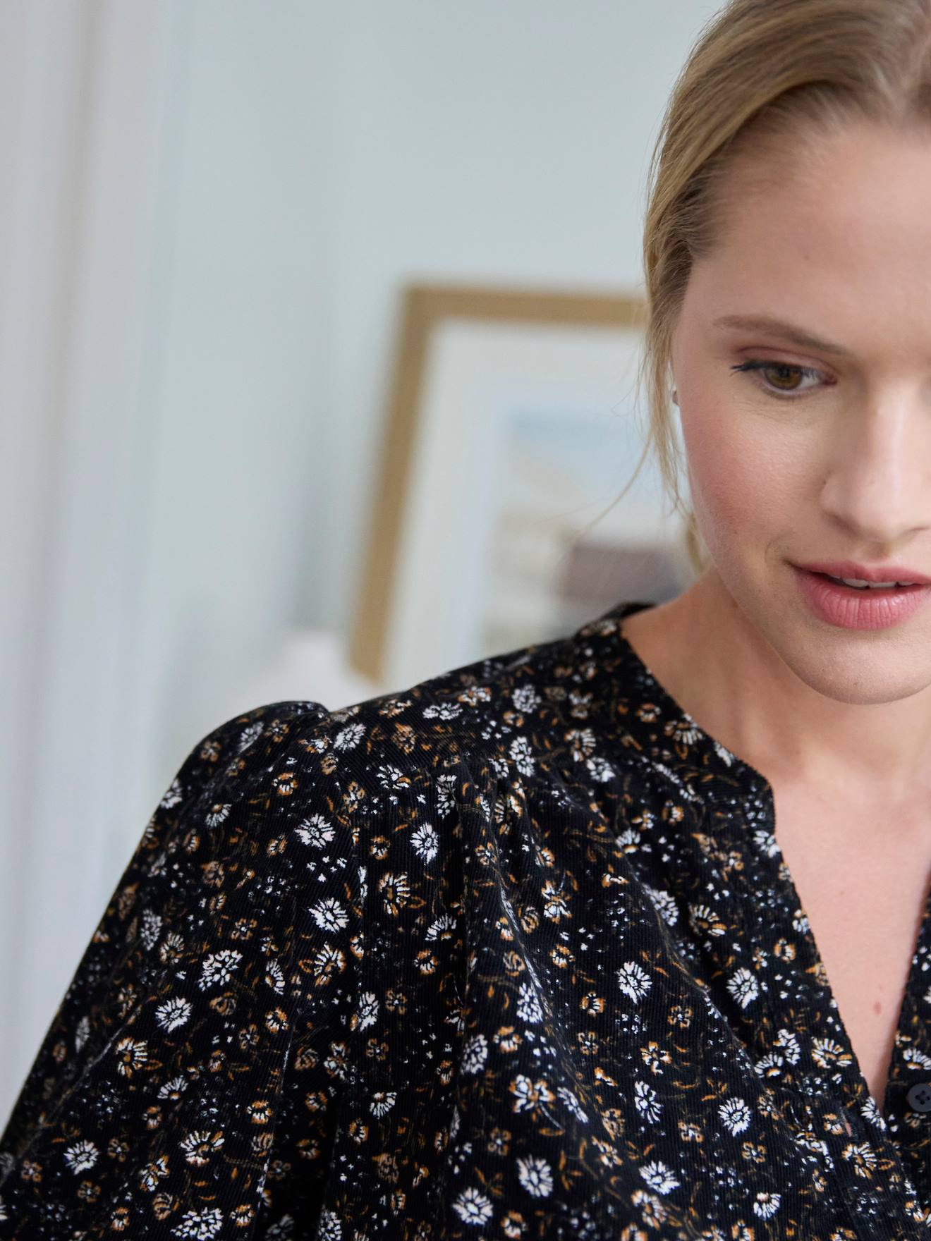 Blouse imprimée velours côtelé grossesse et allaitement noir