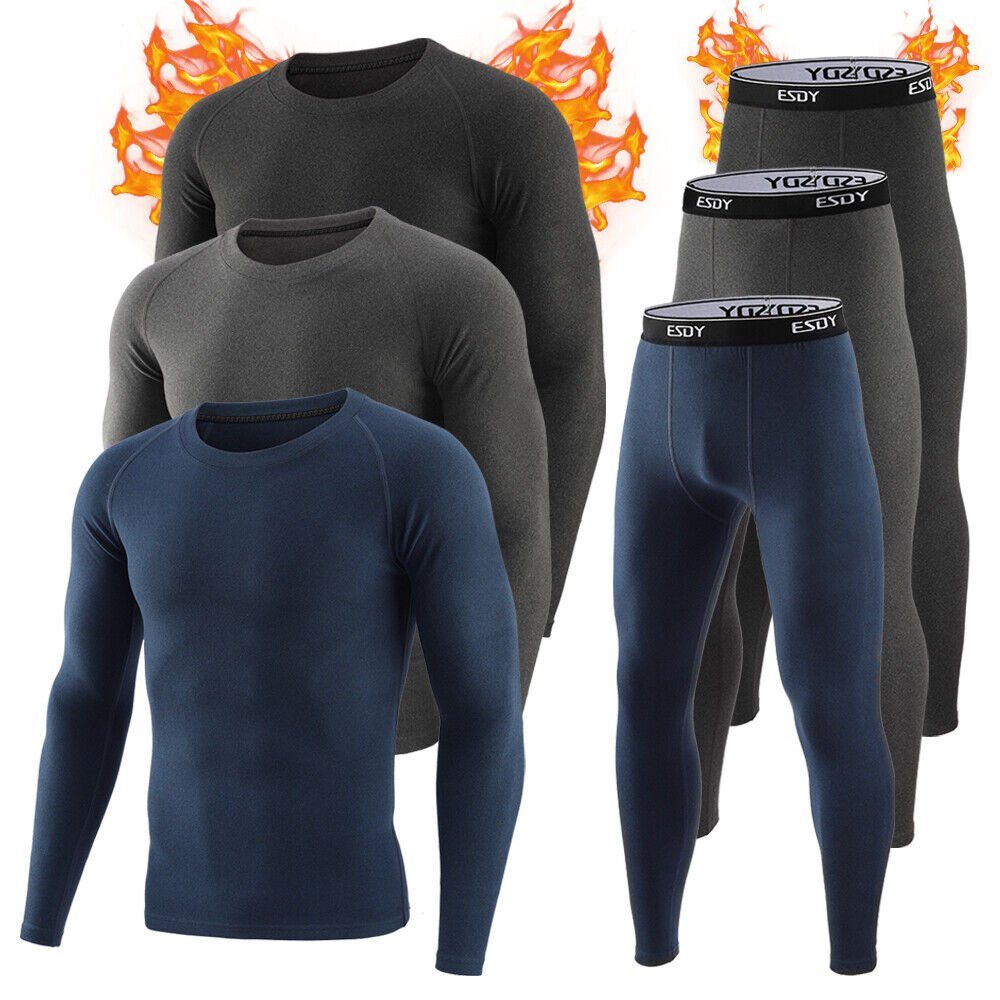 MEETYOO Thermounterhemd Herren Fleece Funktionsunterwäsche Set (Funktionsunterwäsche Skiunterwäsche Set, Lange Thermohemd Unterhose) Lange Unterhosen Kompressionsanzug