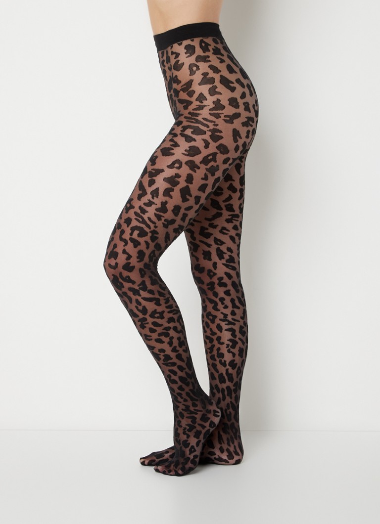Punčocháče MarcMarcs s leopardím potiskem v 20denierové černé barvě