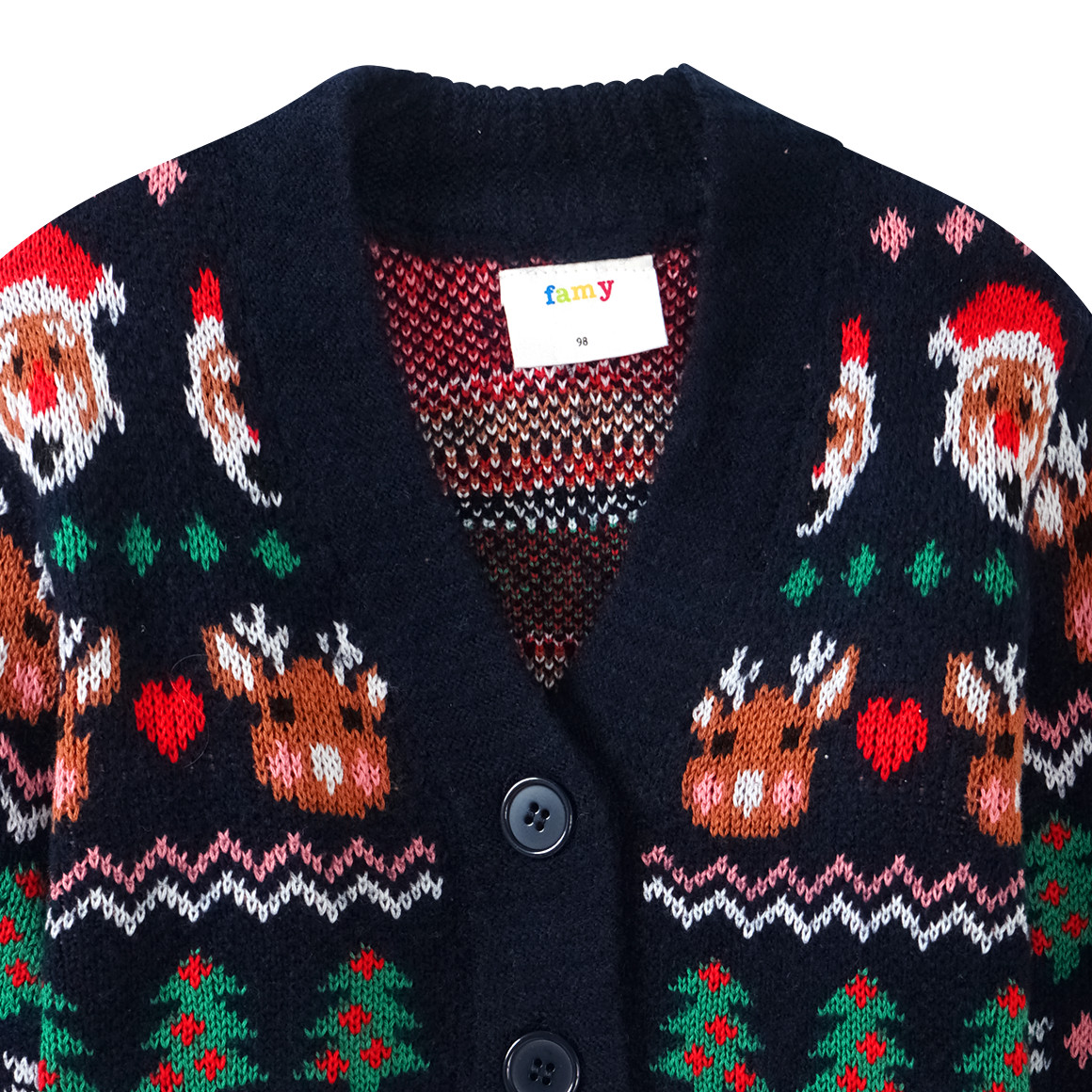 Mädchen Weihnachtsstrickjacke gemustert dunkelblau