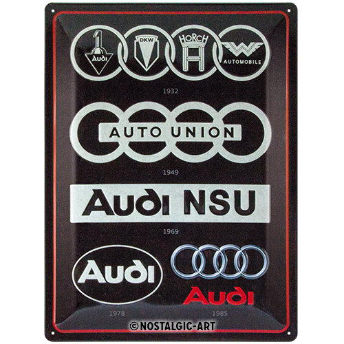 Nostalgic Art Retro Blechschild 30x40cm, Motiv "Audi - Logo Evolution", 1 Stück - ATU