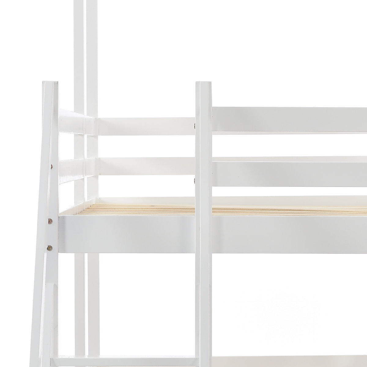 Etagenbett mit Handlauf und Fenster, Hausbett, Fallschutz und Gitter, Kiefer