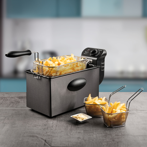 Fritteuse mit Korb, 3,5 l, silber