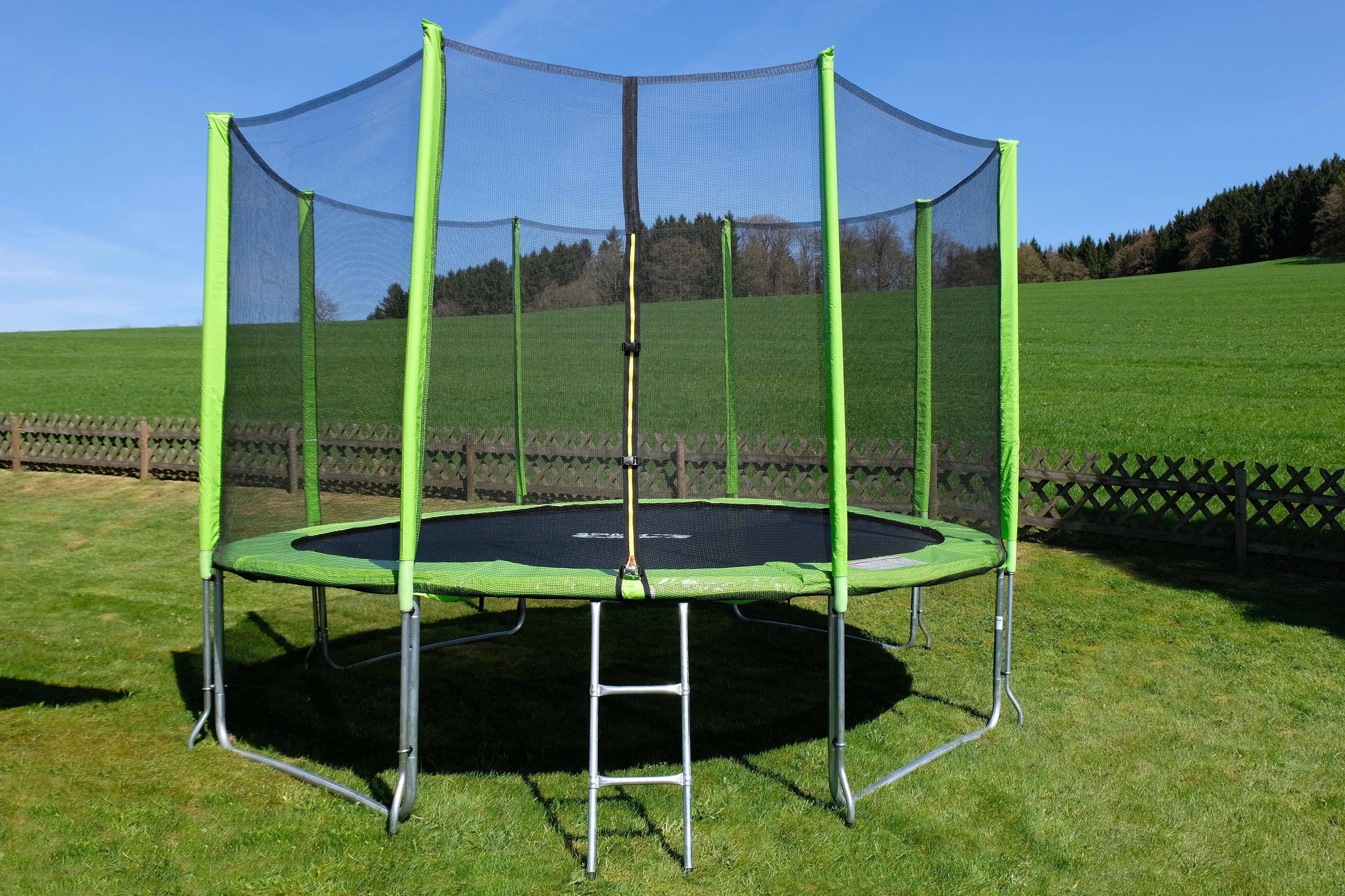 STAMM SPORTS Gartentrampolin SS-GT, Ø 366 cm, (3), Anti-Roll-Over-Schutz, farbig verkleidete Netzpfosten