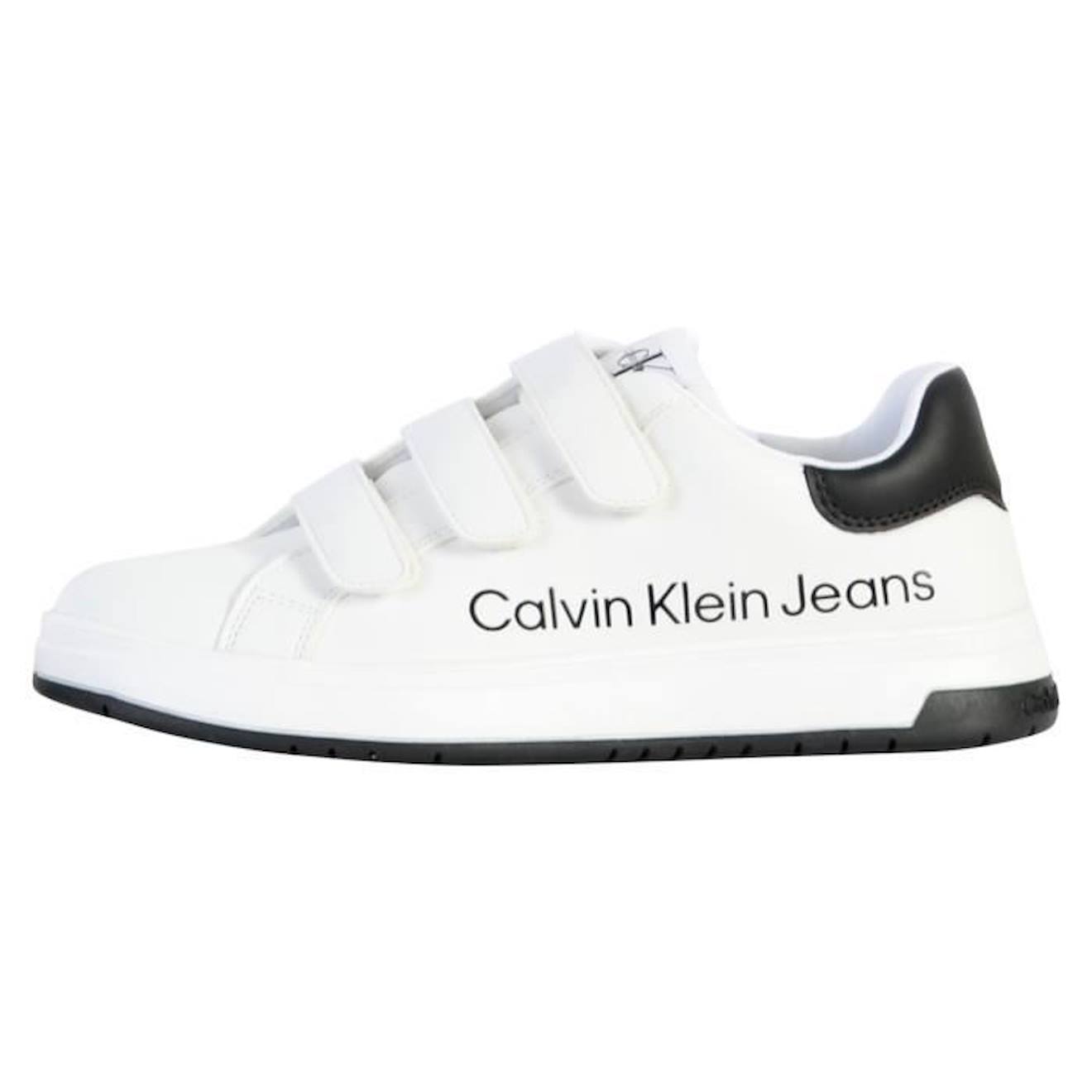 Basket Cuir Calvin Klein Jeans Juniors Low Cut Velcro blanc