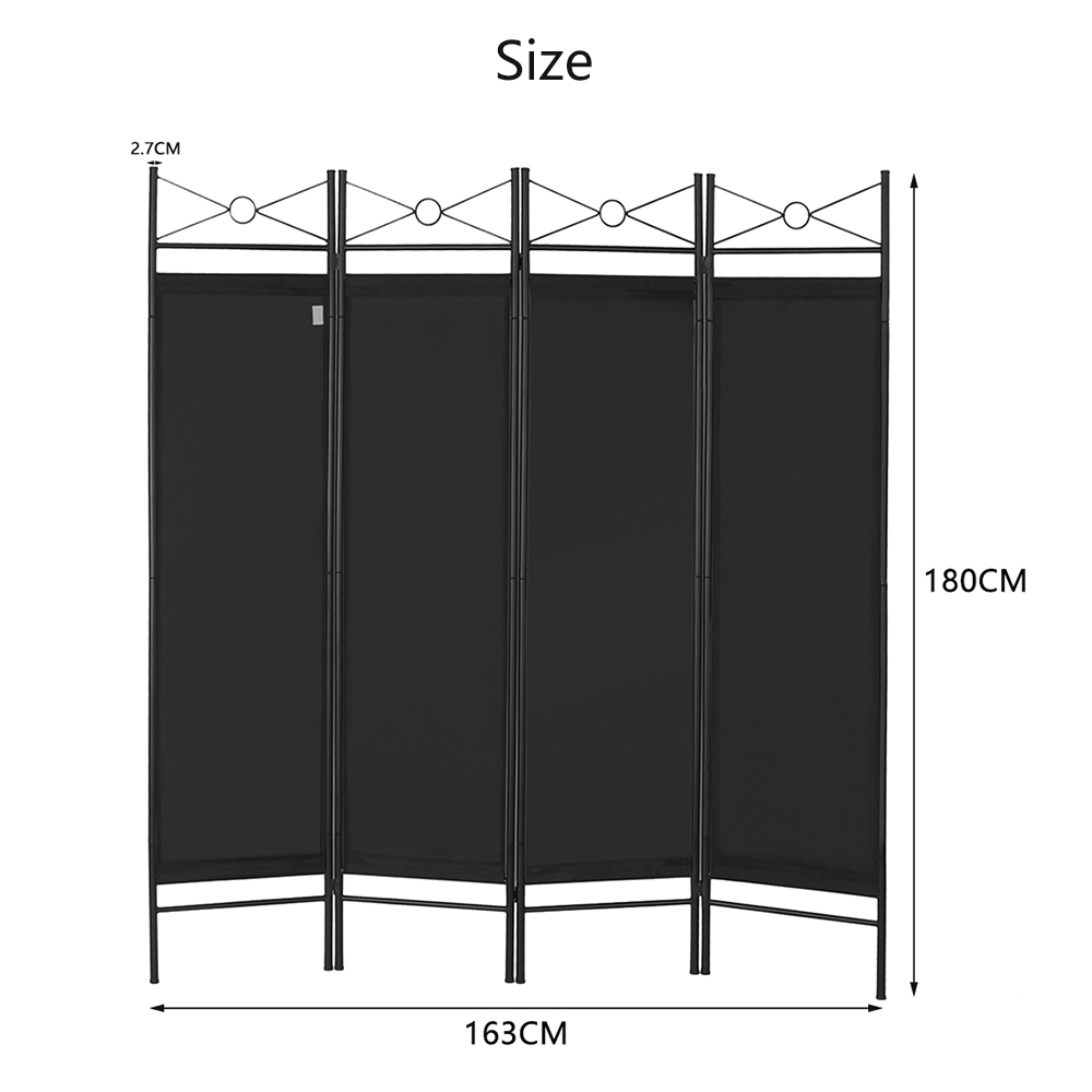 Never Indoor Paravent 4-teilige Raumteiler 180 x 163 cm schwarz