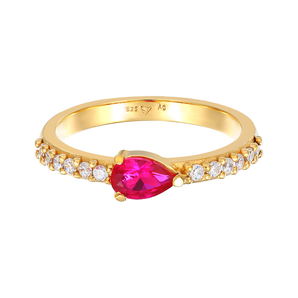 Elli Elli Bague Femmes forme goutte élégante avec rubis synth. et cristaux de zirconiu Bague