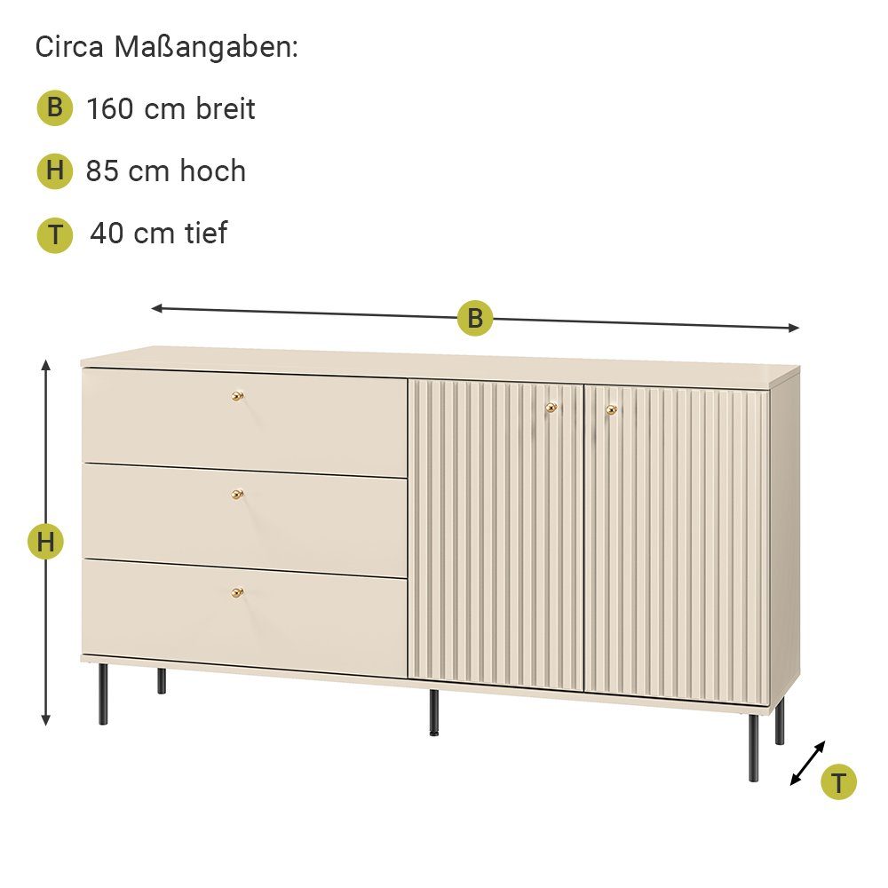 Lomadox Wohnwand SALOU-131, (3-St., 3-tlg), in kaschmir matt, mit goldfarbenen Griffen