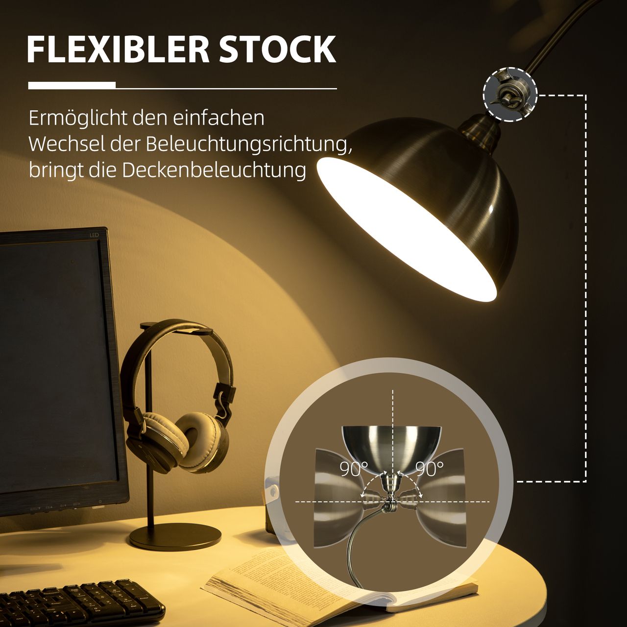 HOMCOM Stehleuchte im Vintage-Design, verstellbare Stehlampe für Wohnzimmer