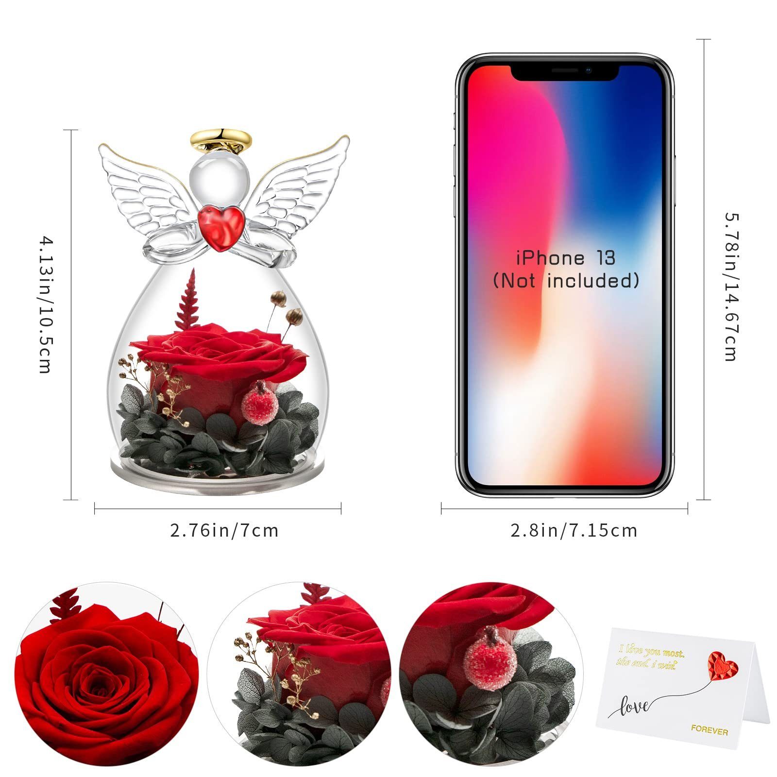 Kunstblume Ewige Rose Engel Geschenke, Forever Rose im Glas Engel Figur, AKKEE, Rosen Geschenke zum Muttertag, Valentinstag für Sie Mama Oma