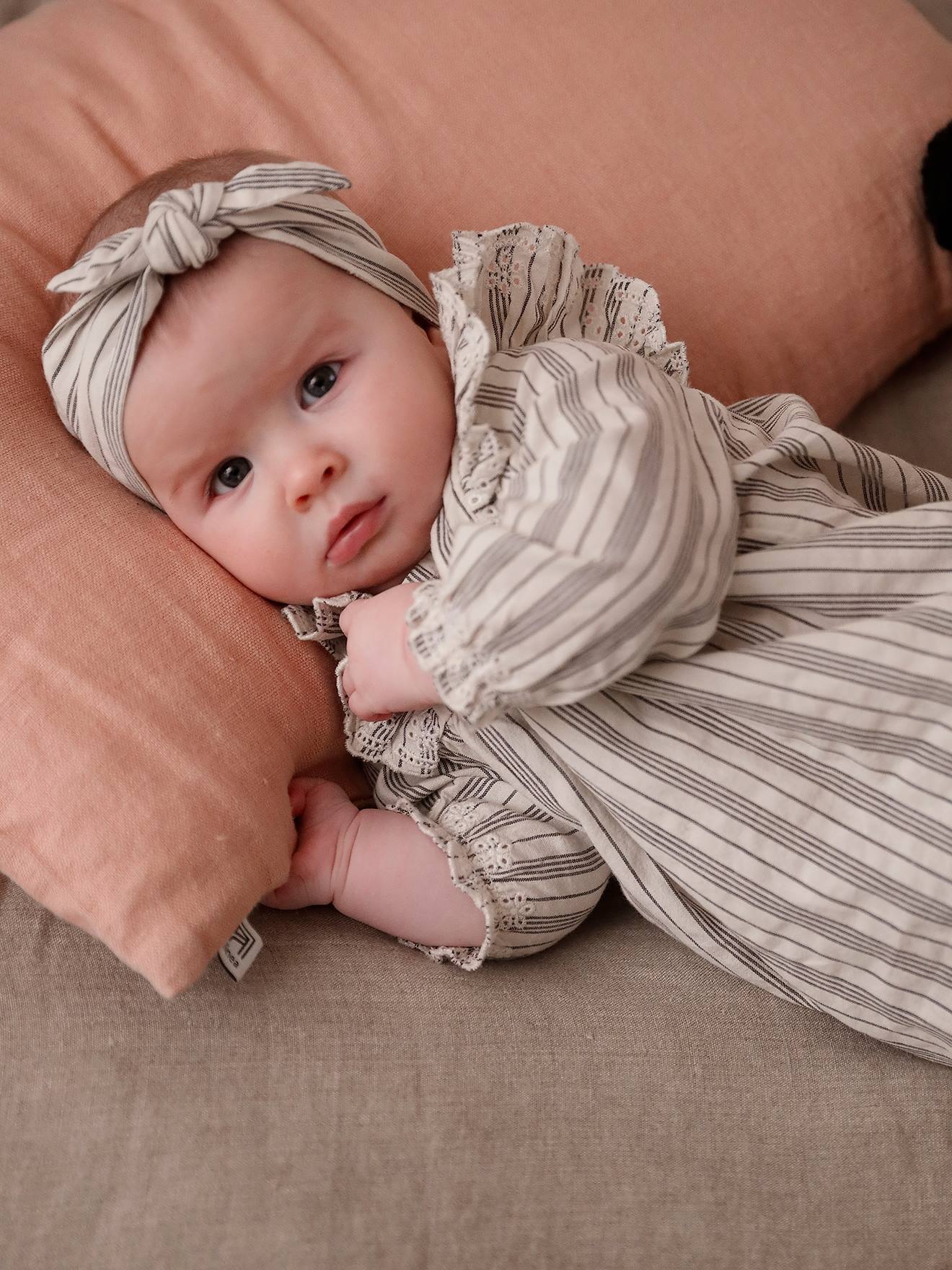 Vertbaudet Mädchen Baby-Set: Kleid, Shorts & Haarband - wollweiß