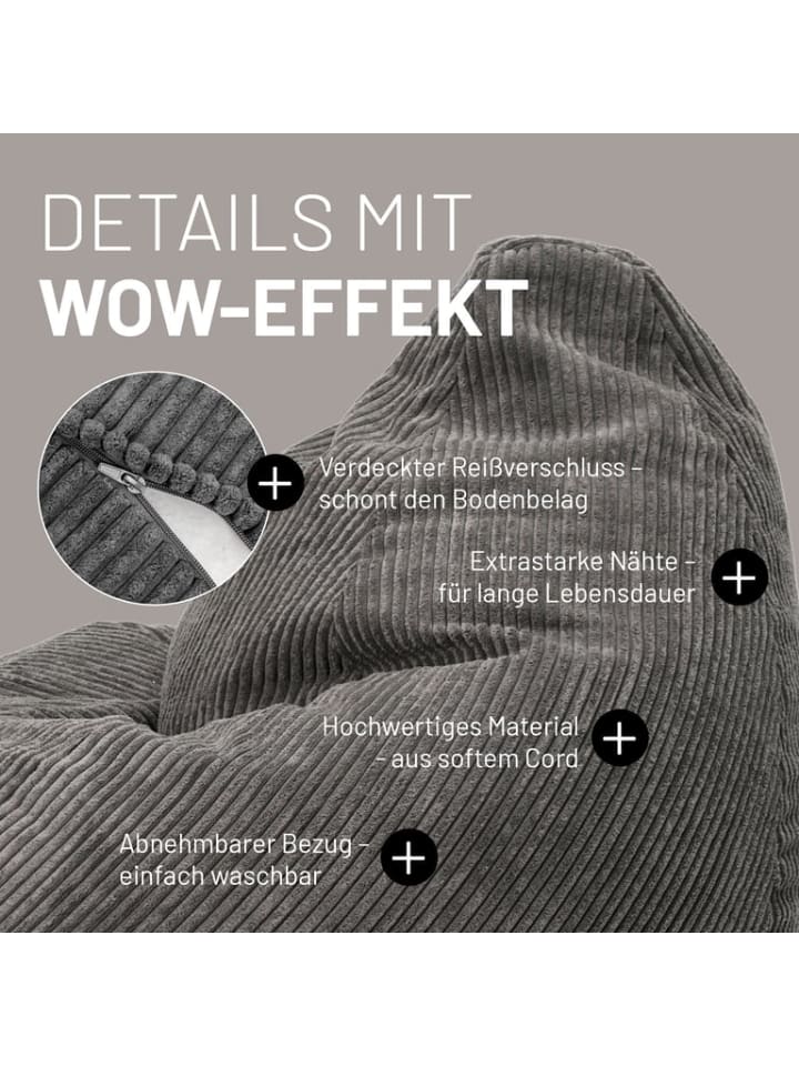 Lumaland LUMALAND Sitzsack GIANT aus der Cord-Reihe, 135 x 100 cm - Bezug soft & waschbar günstig kaufen onesize