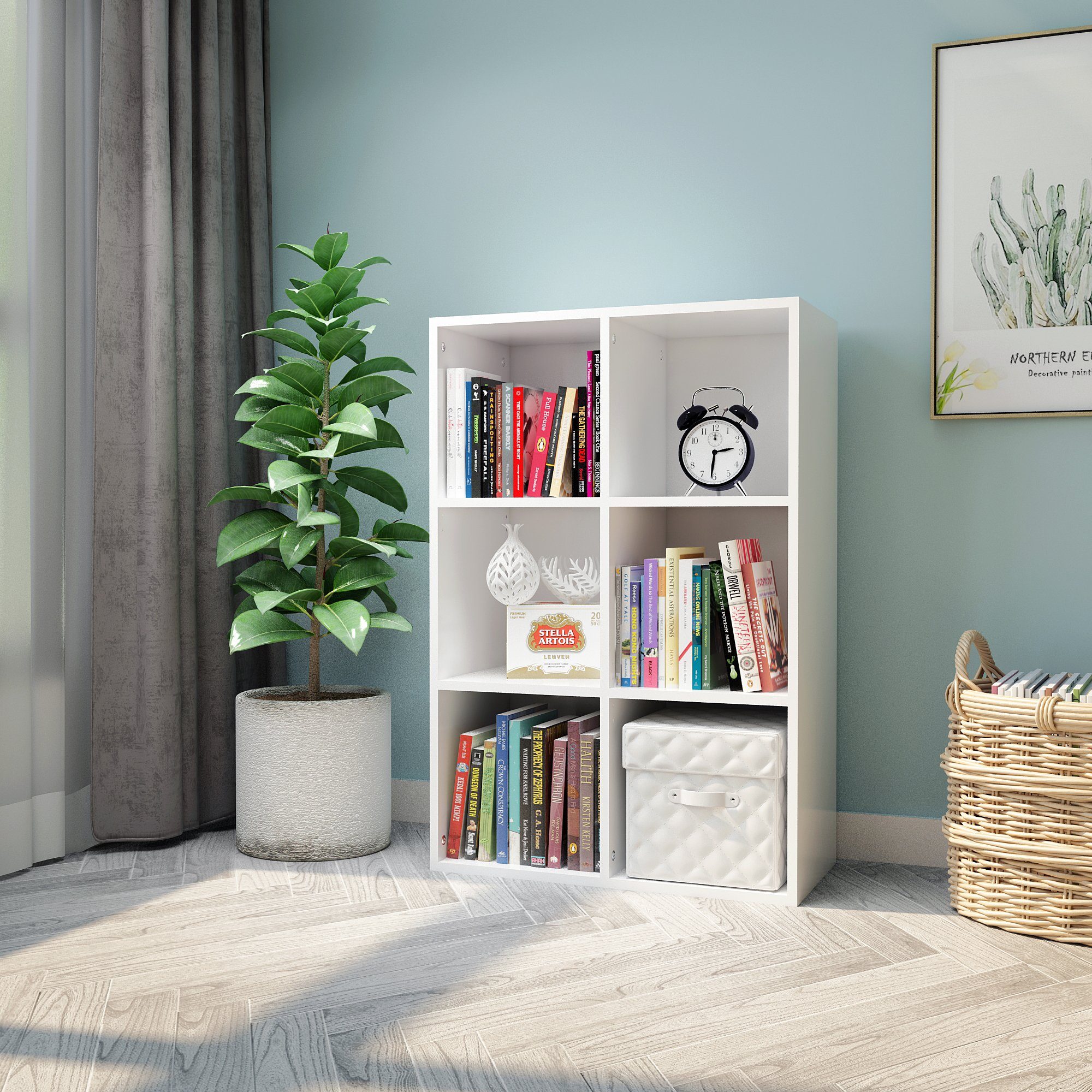 Mondeer Bücherregal Bücherschrank, Würfelregal, Standregal, mit 6 Fächern, Weiß
