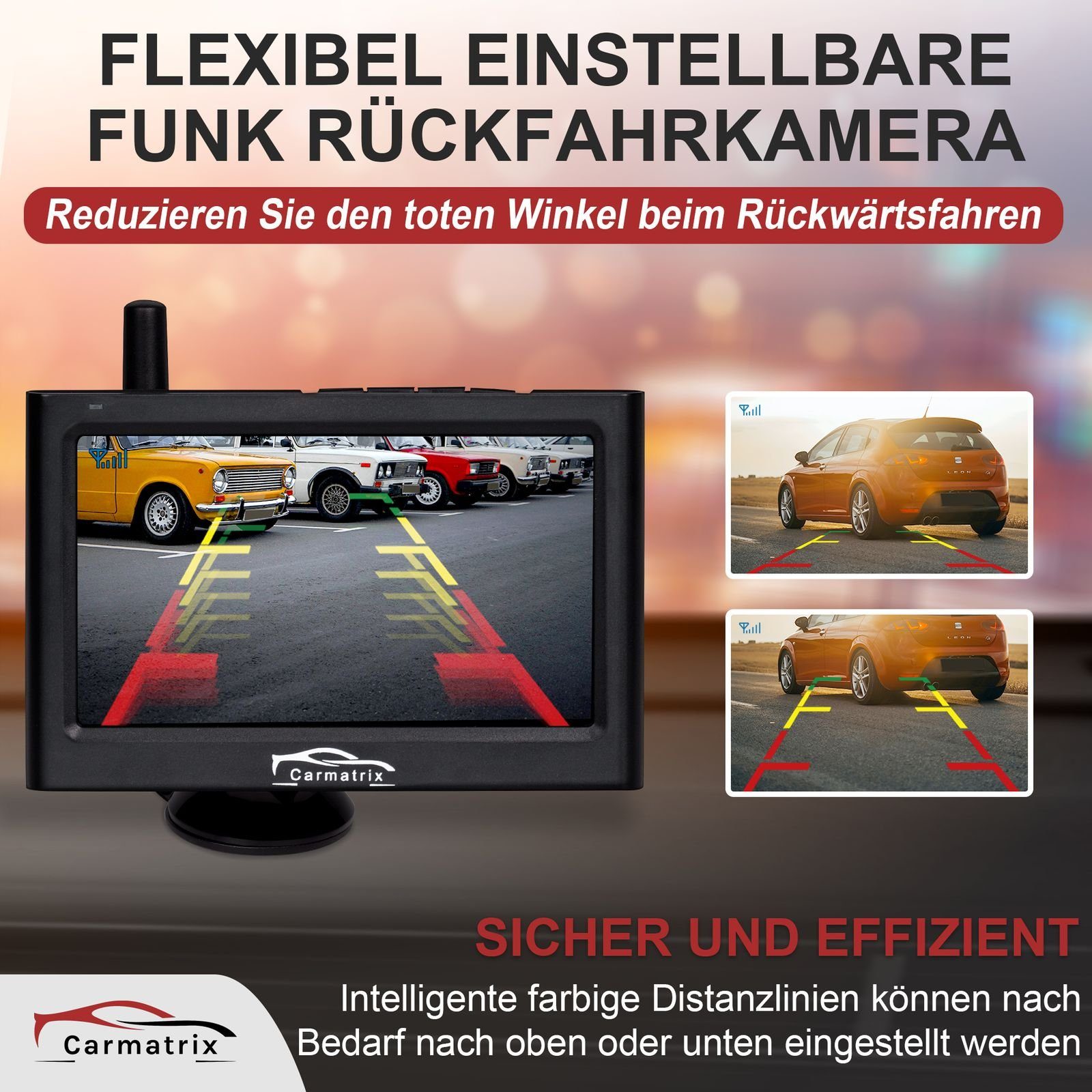 CARMATRIX Kabel 1 Rückfahrkamera (Auto Funk Rückfahrsystem im Nummernschild Kennzeichenhalter, Rückfahrkamera Digital kabellose Einparkhilfe zum nachrüsten)