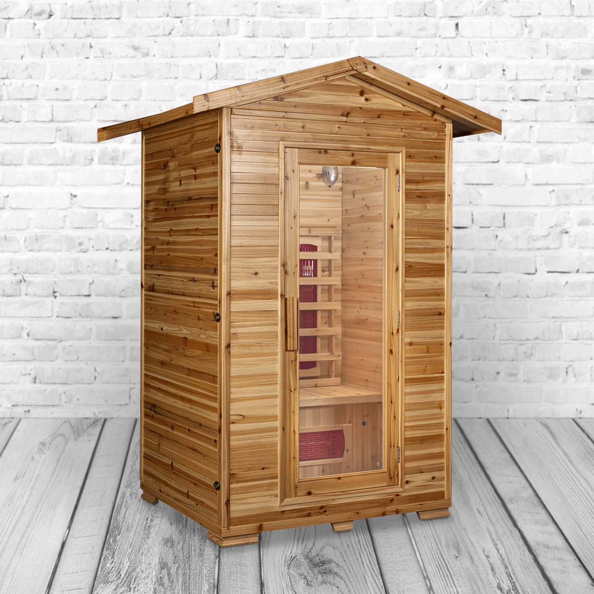 PureHaven Infrarotkabine 120x120x210 cm aus kanadischem Hemlock-Holz Bluetooth-Soundsystem Timer Lichttherapie in 4 Farben digitale Steuerung