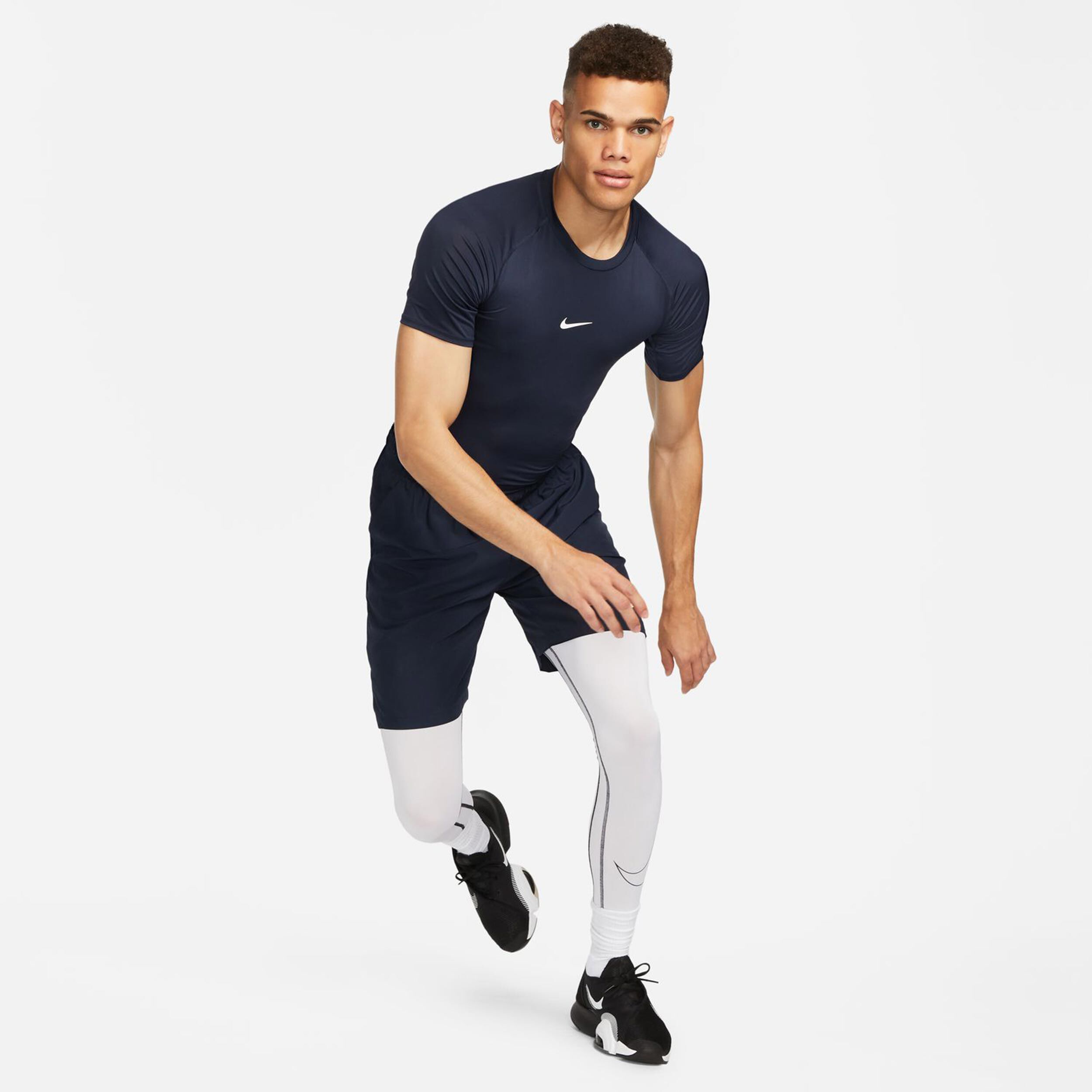 Dri-Fit Pro Tight Fitness T-Shirt Herren - Dunkelblau, Weiß