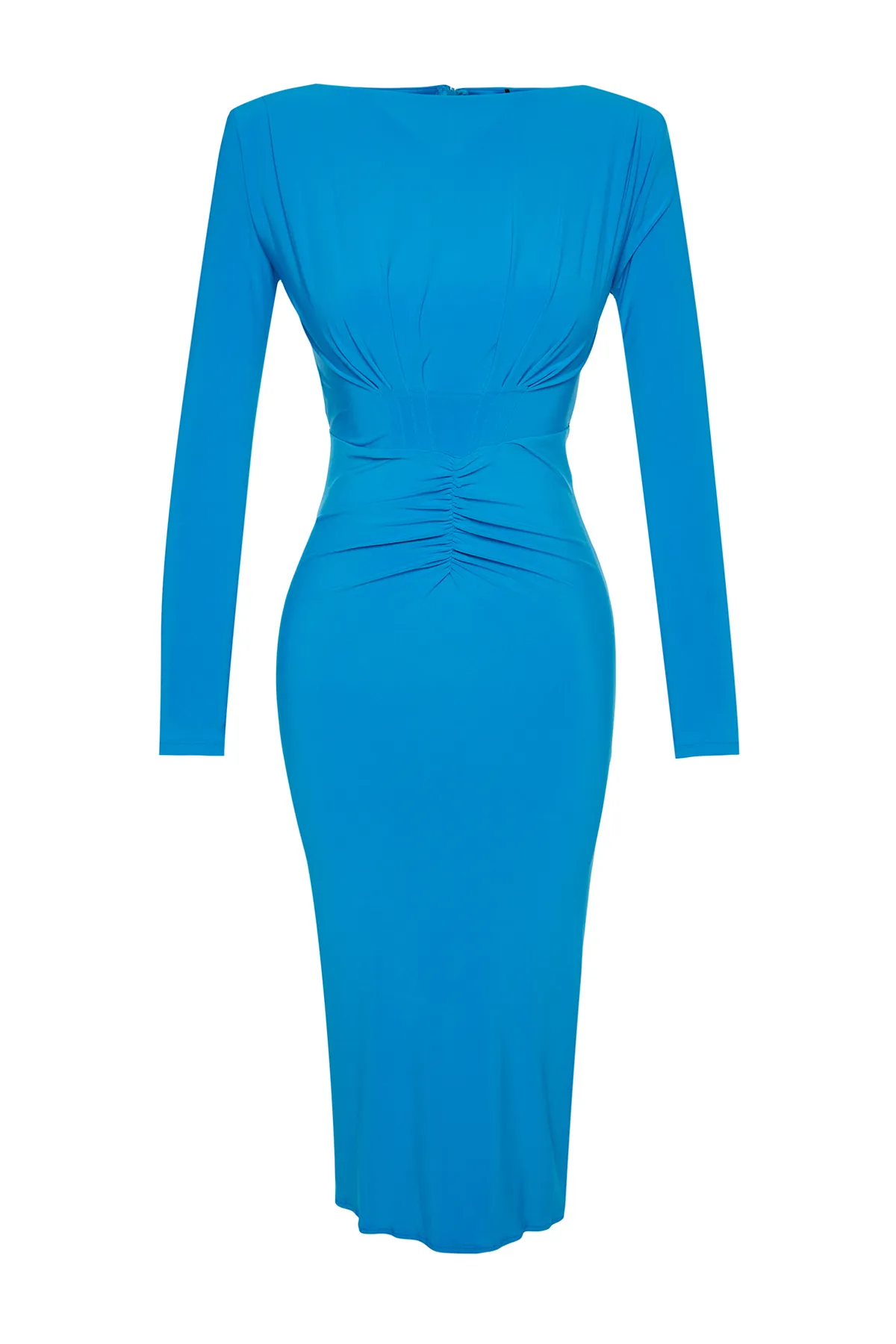 Trendyol Collection  Blaues, tailliertes, gestricktes, drapiertes, elegantes Abendkleid TPRAW24EL00200