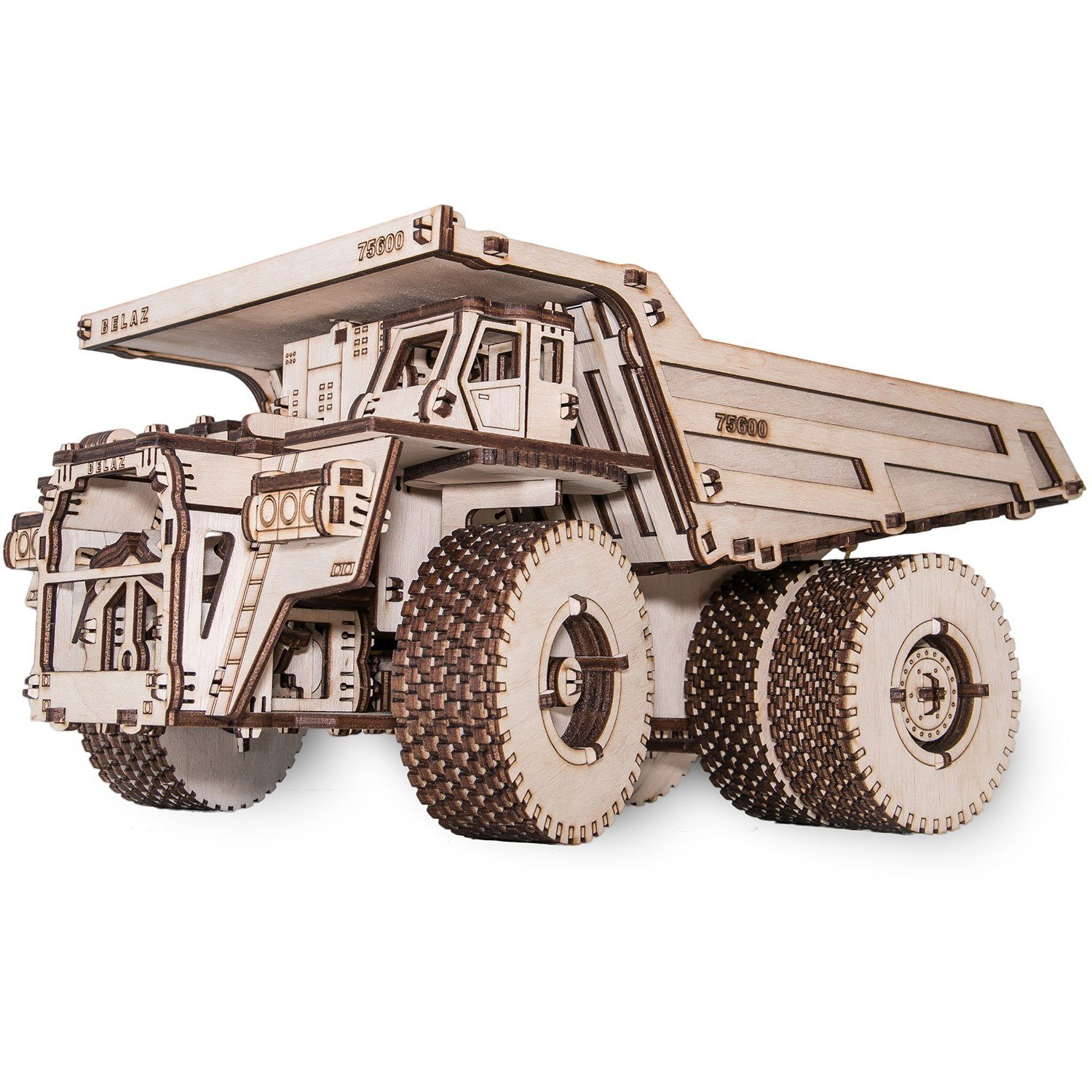 Eco Wood Art 3D-Puzzle Belaz 75600 – Großmuldenkipper – mechanischer Modellbausatz aus Holz, Puzzleteile