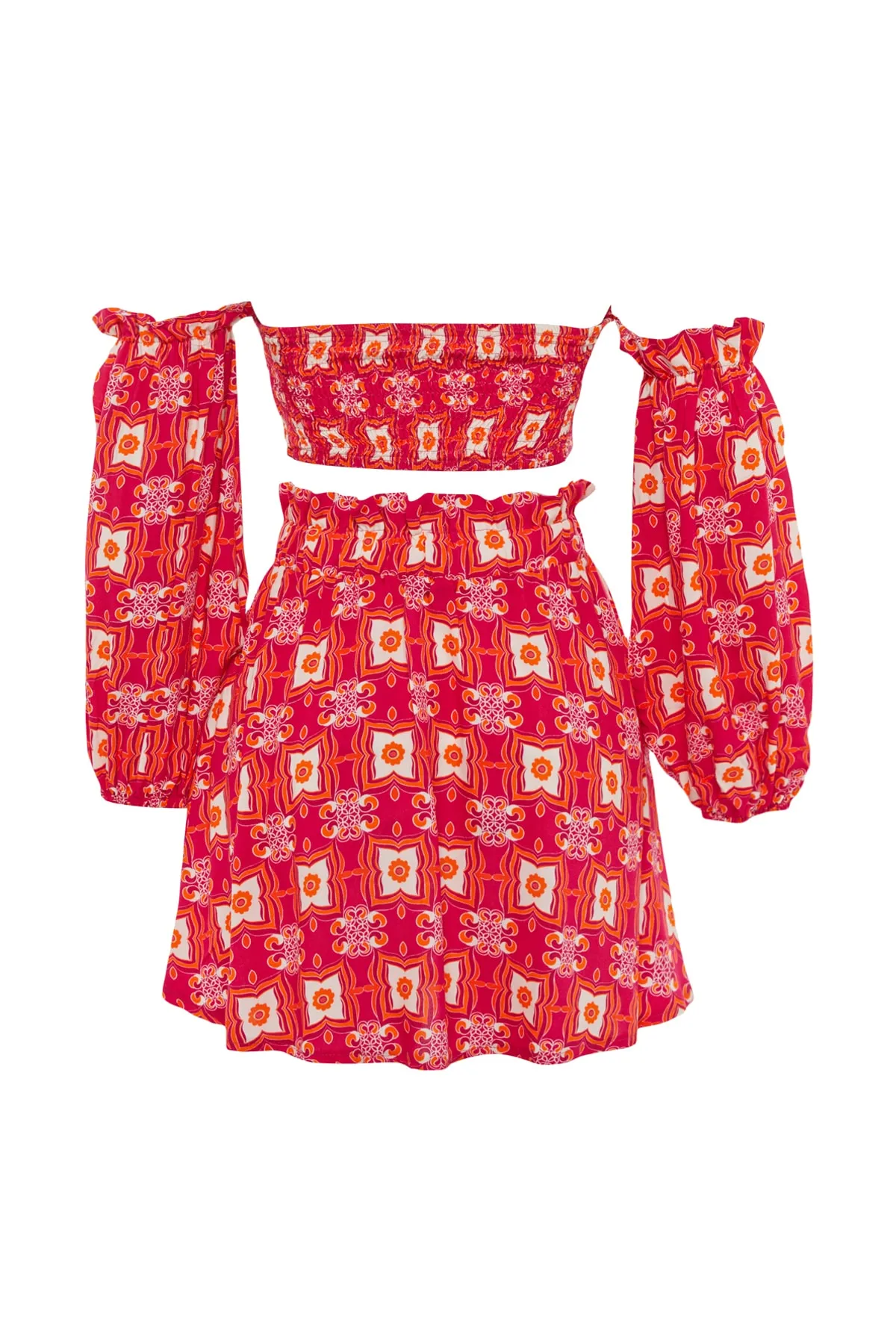 Trendyol Collection  Gewebtes Blusen-Rock-Set mit ethnischem Muster TBESS23AU00023
