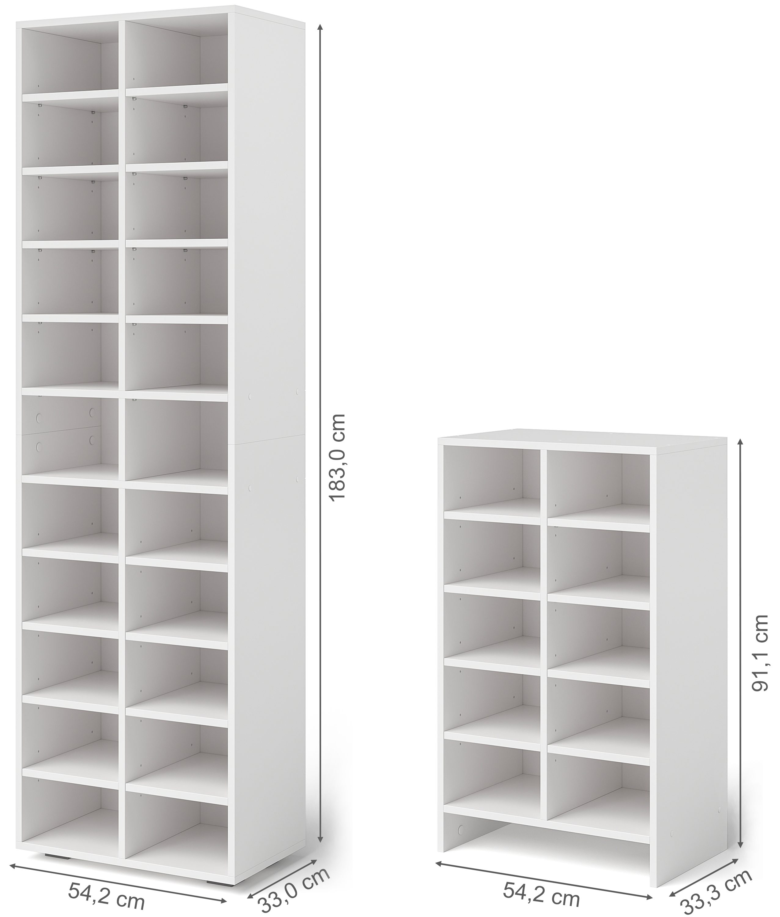 Bellamio Bücherregal Arve, Standregal, Regal weiß, 22 Ablagefächer, umbaubar zu 2 Regalen, Maße 183 x 33 x 54 cm