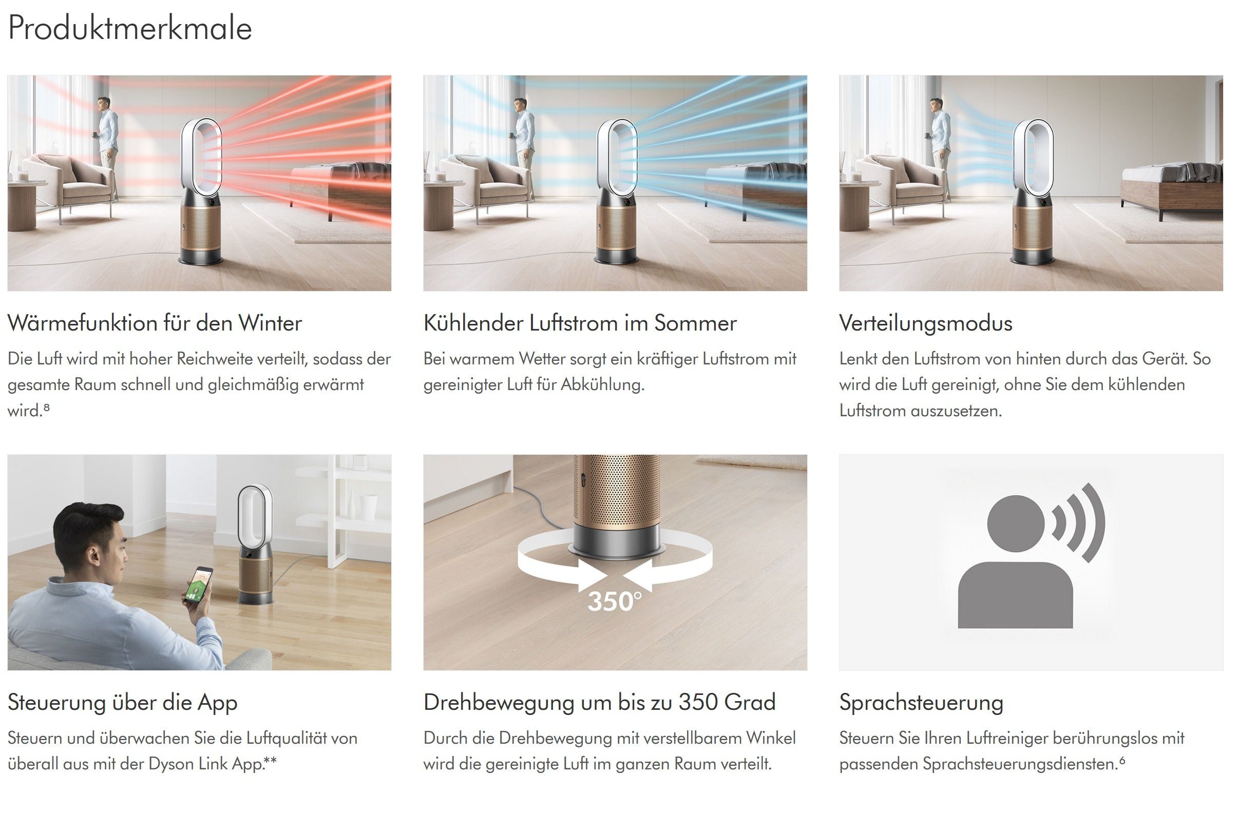 DYSON Kombigerät Luftreiniger, Ventilator und Heizlüfter HP09 Purifier Hot+Cool 3in1 gold, Ventilator Luftreiniger Heizlüfter, für 50 m² Räume, leise Schlafzimmer geeignet, Allergiker Raucherzimmer Luftfilter 99,5%
