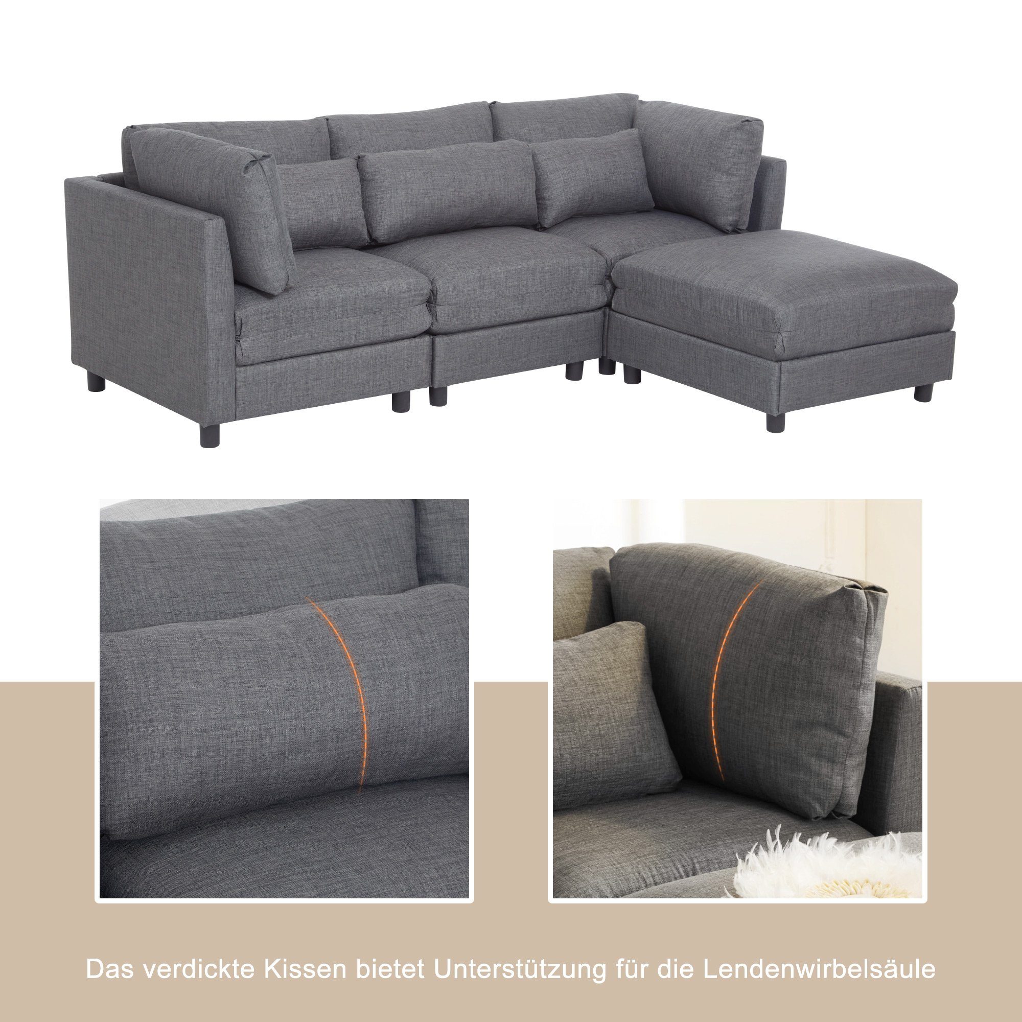 REDOM Sofa Ecksofa Schlafsofa, 3-Sitzer-Sofa, Wohnzimmersofa, Sofa mit Chaiselongue, mit Fußstütze
