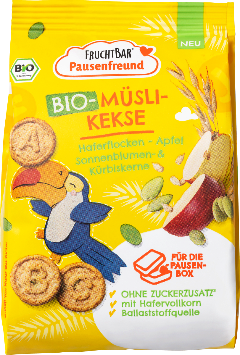 Kinderkekse Pausenfreund Müsli-Kekse, Haferflocken, Apfel, Sonnenblumen- und Kürbiskerne, ab 3 Jahren, 100 g