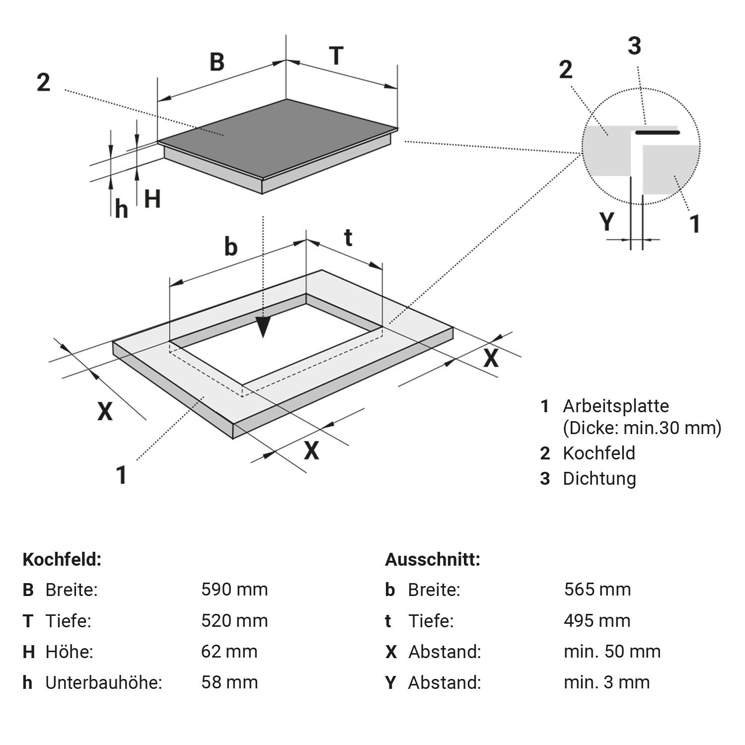 KKT KOLBE Induktions-Kochfeld IND5900BAL, 59cm / 9 Stufen / 4 Zonen / Touch Control / LED-Anzeige / Designrahmen