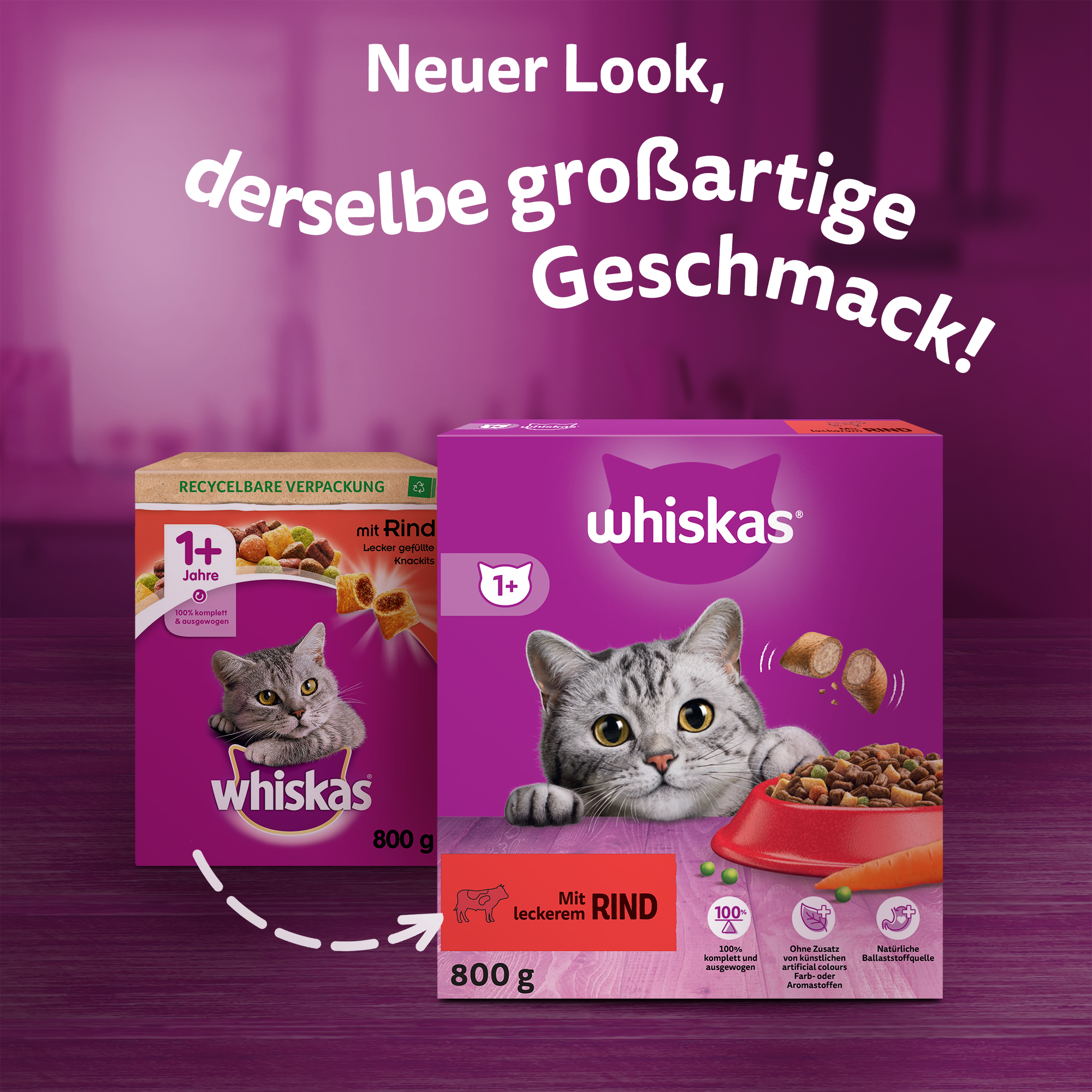Whiskas Trockenfutter Whiskas 1+ Adult Trockenfutter 800g Rind