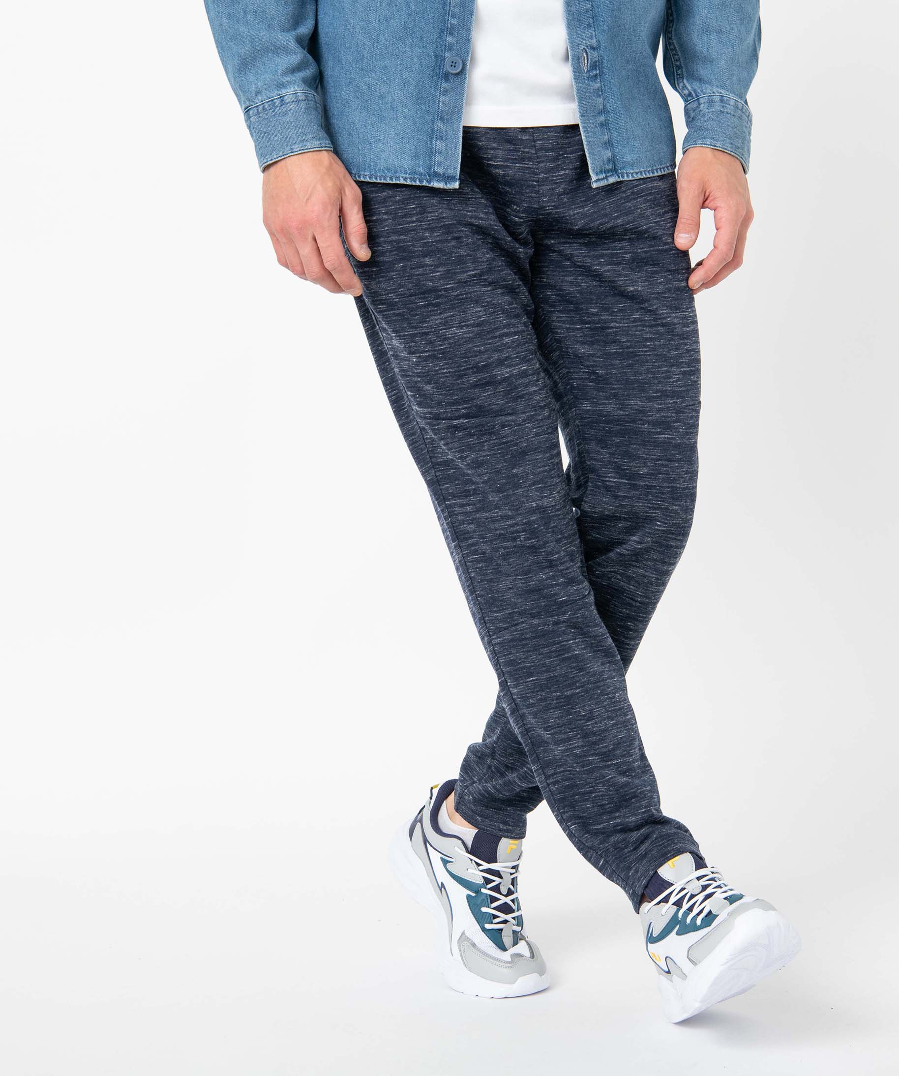 Pantalon homme en maille coupe ajusté bleu fonce | GEMO