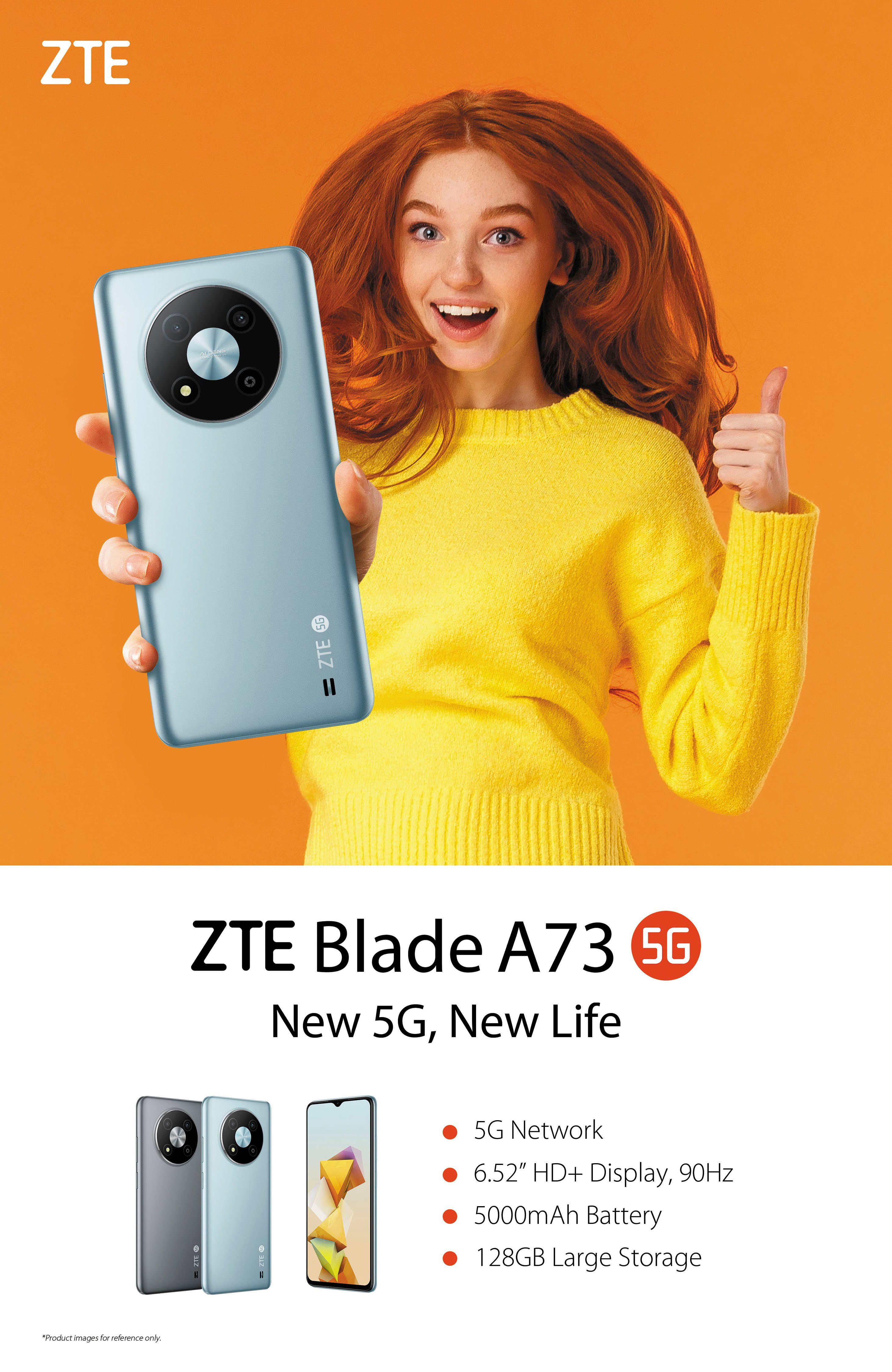 ZTE Blade A73 5G Smartphone (16,56 cm/6,52 Zoll, 128 GB Speicherplatz, 50 MP Kamera)