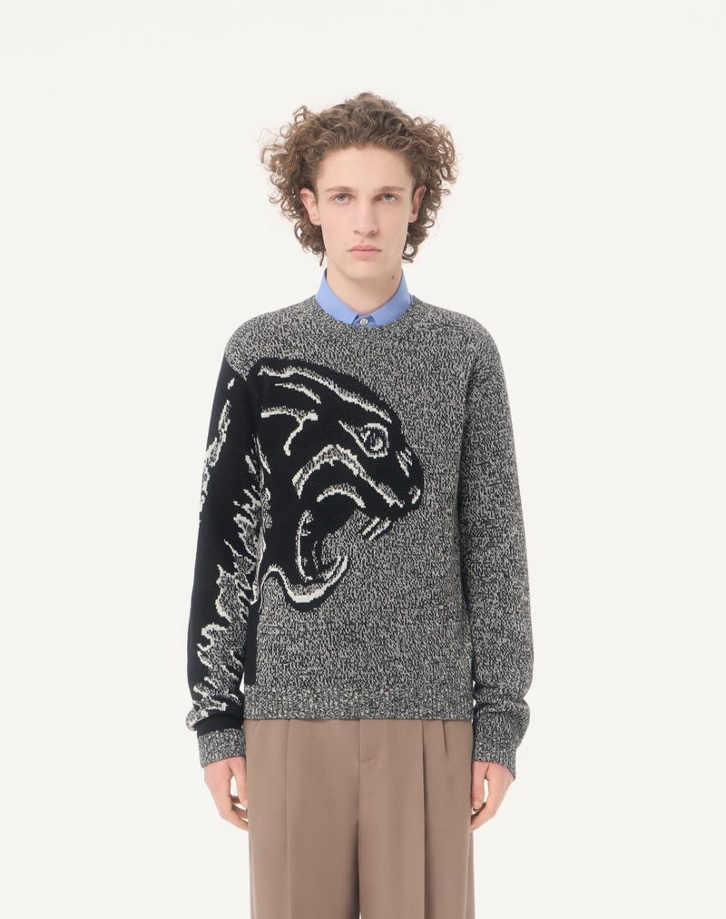 Valentino bomulds- og Mouliné-uldtrøje med panterjacquard