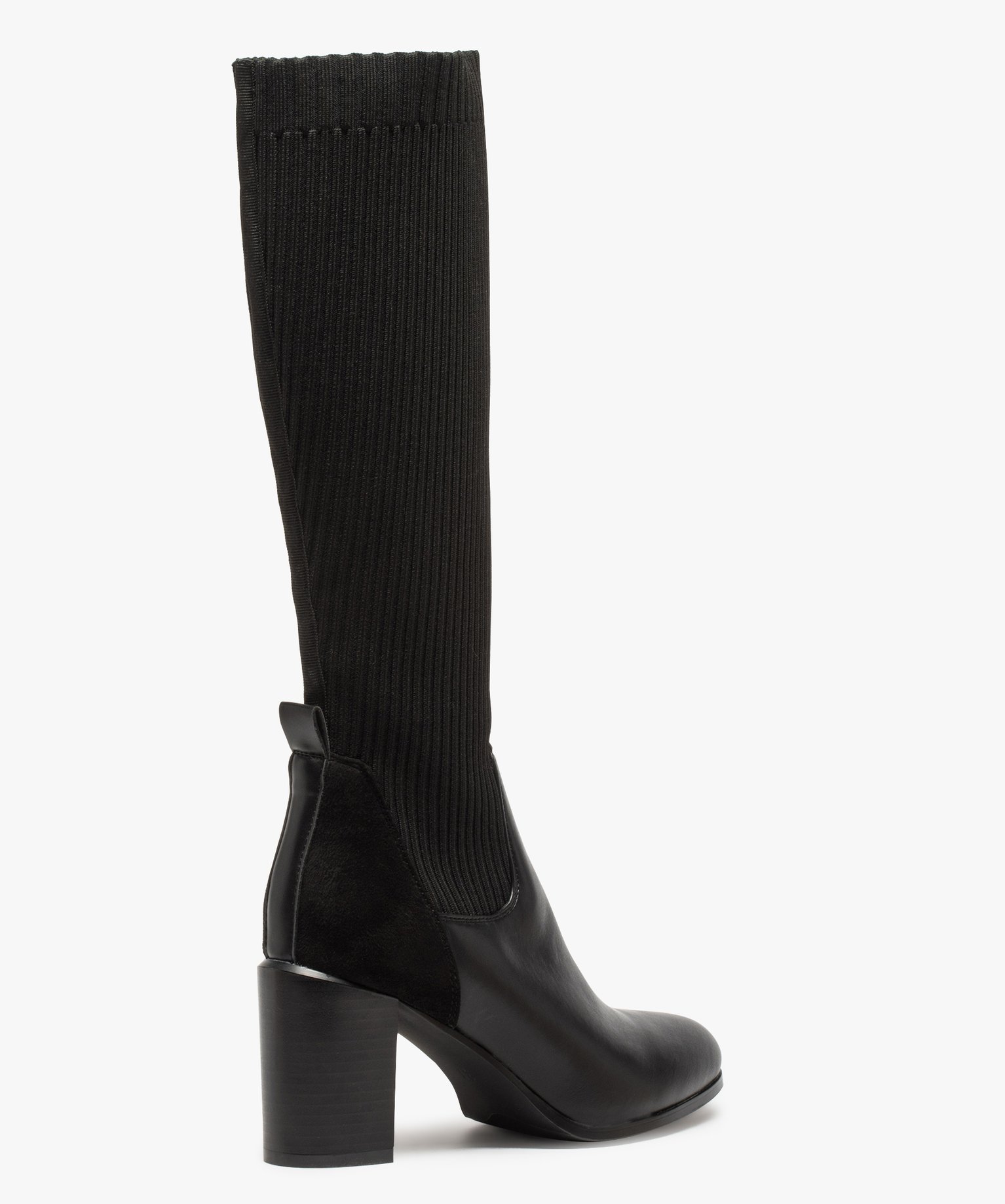 Bottes femme à talon tige chaussette en maille ctelée noir | GEMO
