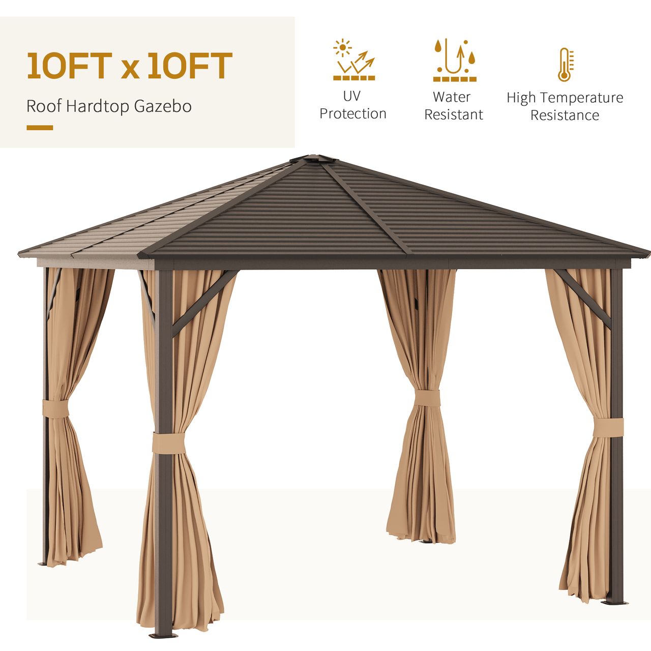 Outsunny Gartenpavillon Pavillon Partyzelt 4 x Doppel-Seitenwänden Hellbraun